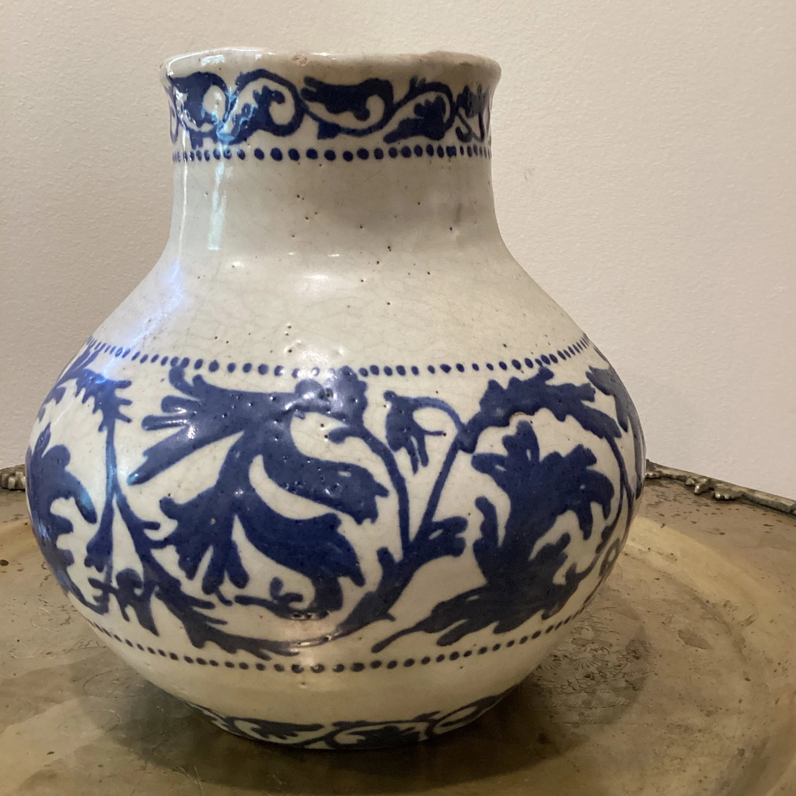 19th Century Handmade & Hand-Painted Glazed Terracotta Pitcher - 2
