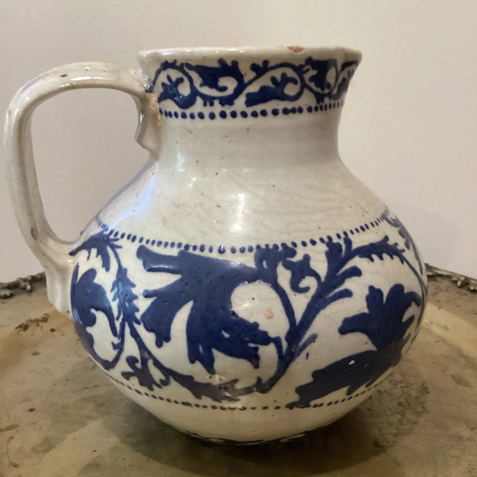 19th Century Handmade & Hand-Painted Glazed Terracotta Pitcher - 3