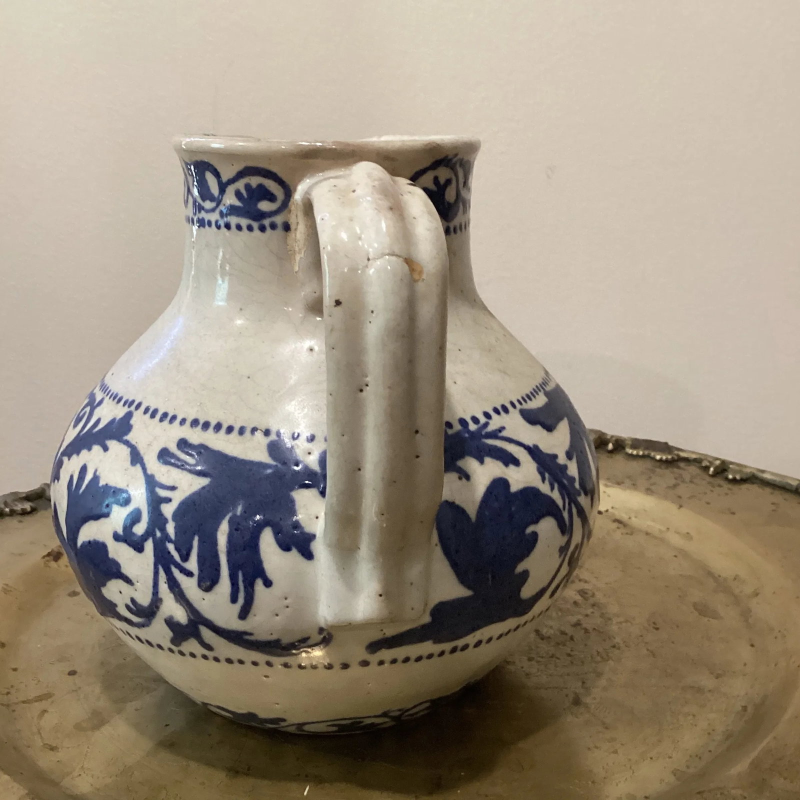 19th Century Handmade & Hand-Painted Glazed Terracotta Pitcher - 4