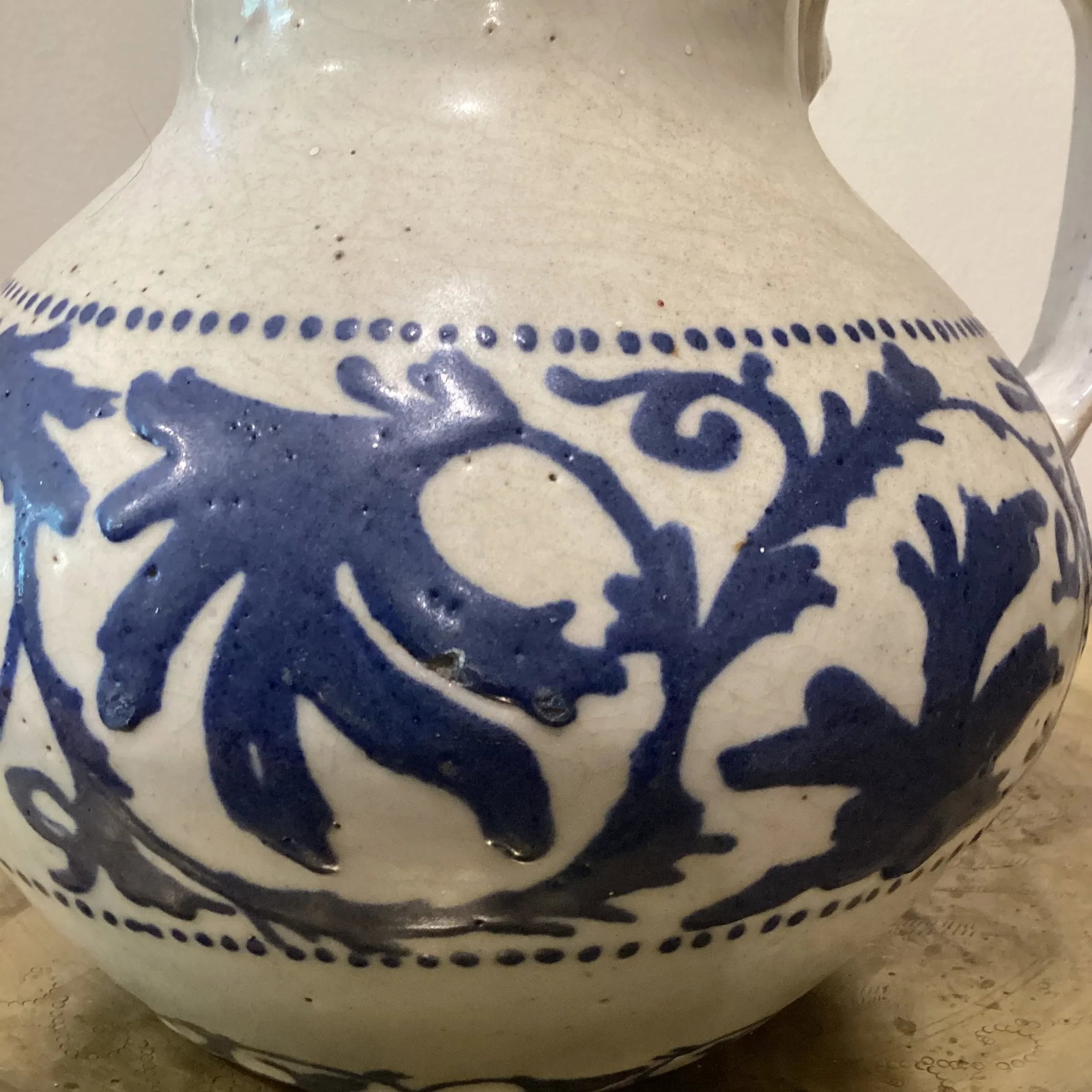 19th Century Handmade & Hand-Painted Glazed Terracotta Pitcher - 5