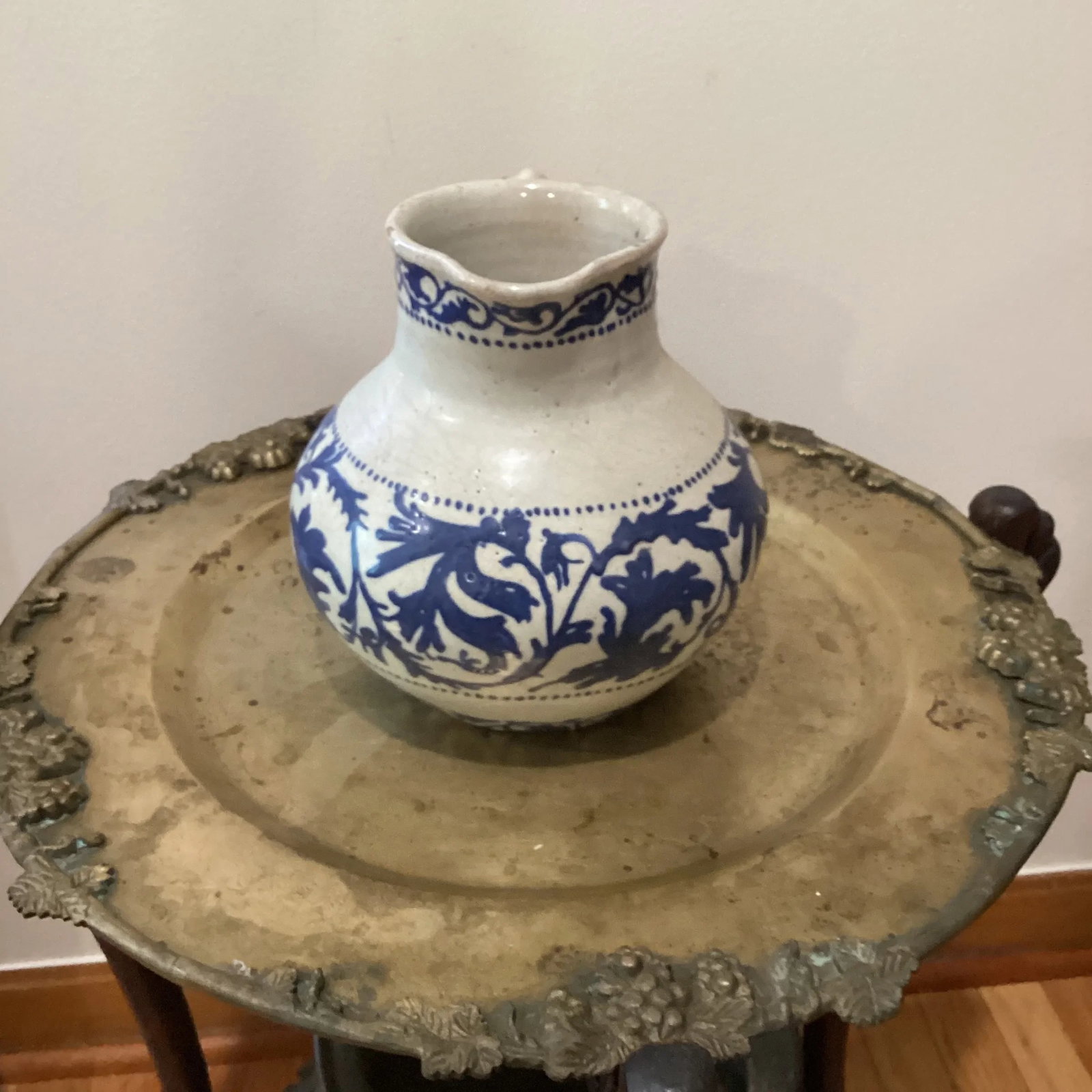 19th Century Handmade & Hand-Painted Glazed Terracotta Pitcher - 8