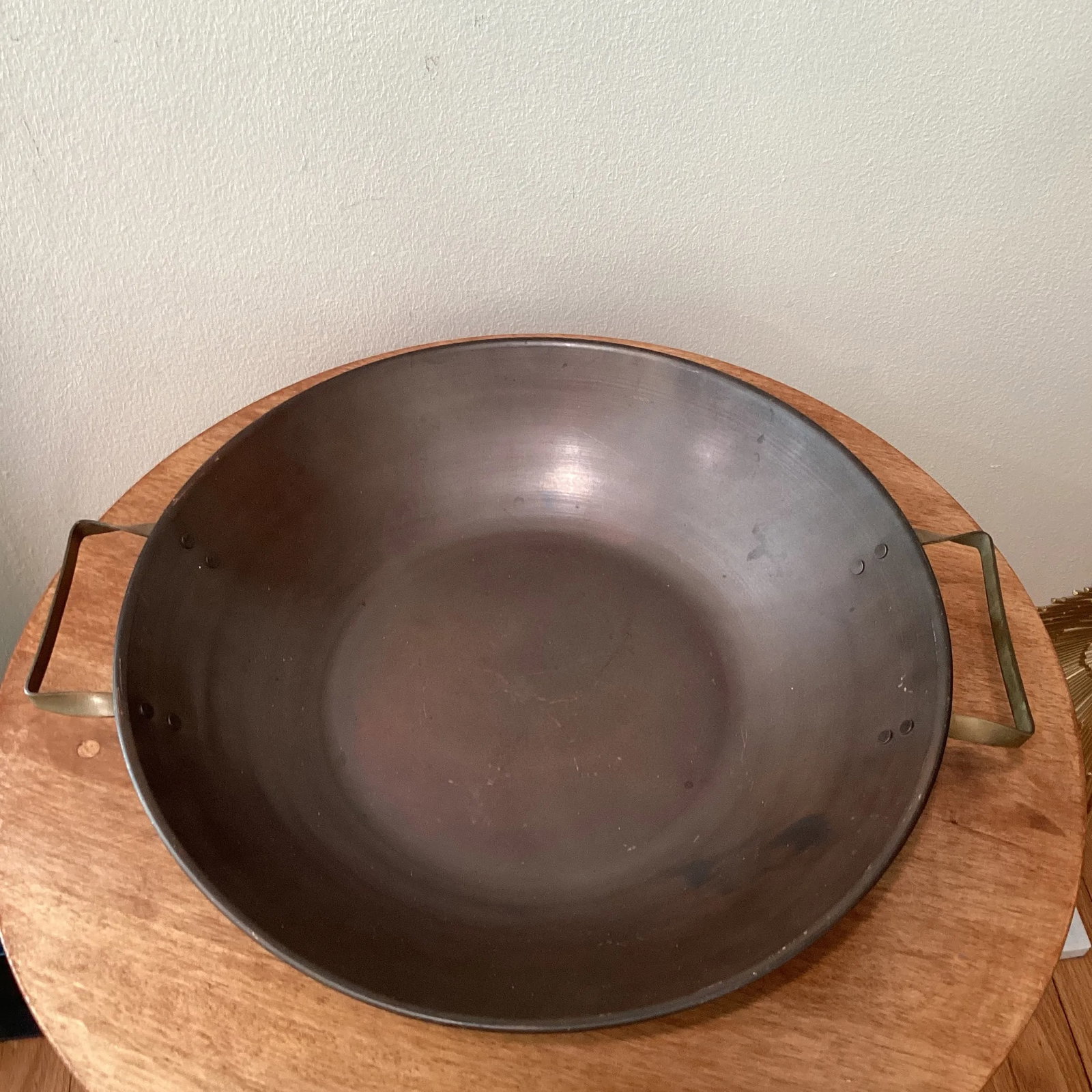 Mid 20th Century Vintage Copper Wok With Handles Handmade 1975 - 2