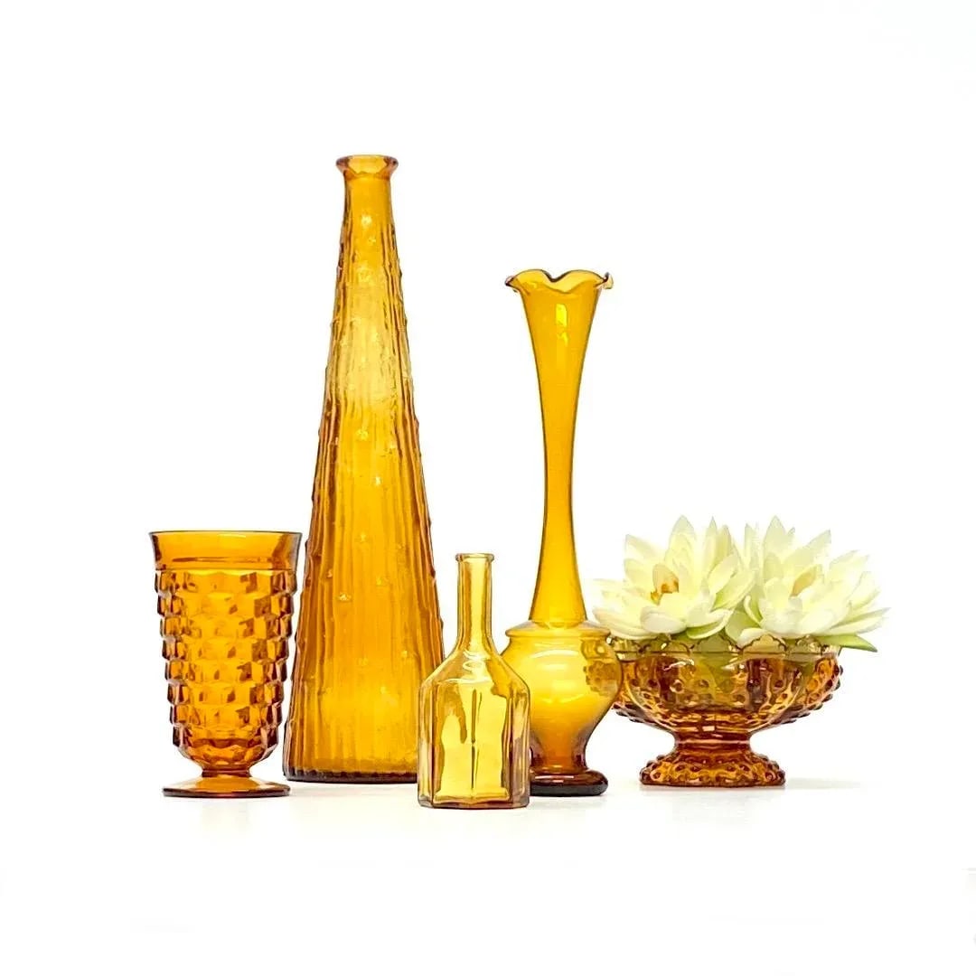 Eclectic Amber Glass Vase Curation - Group of 5 - 2