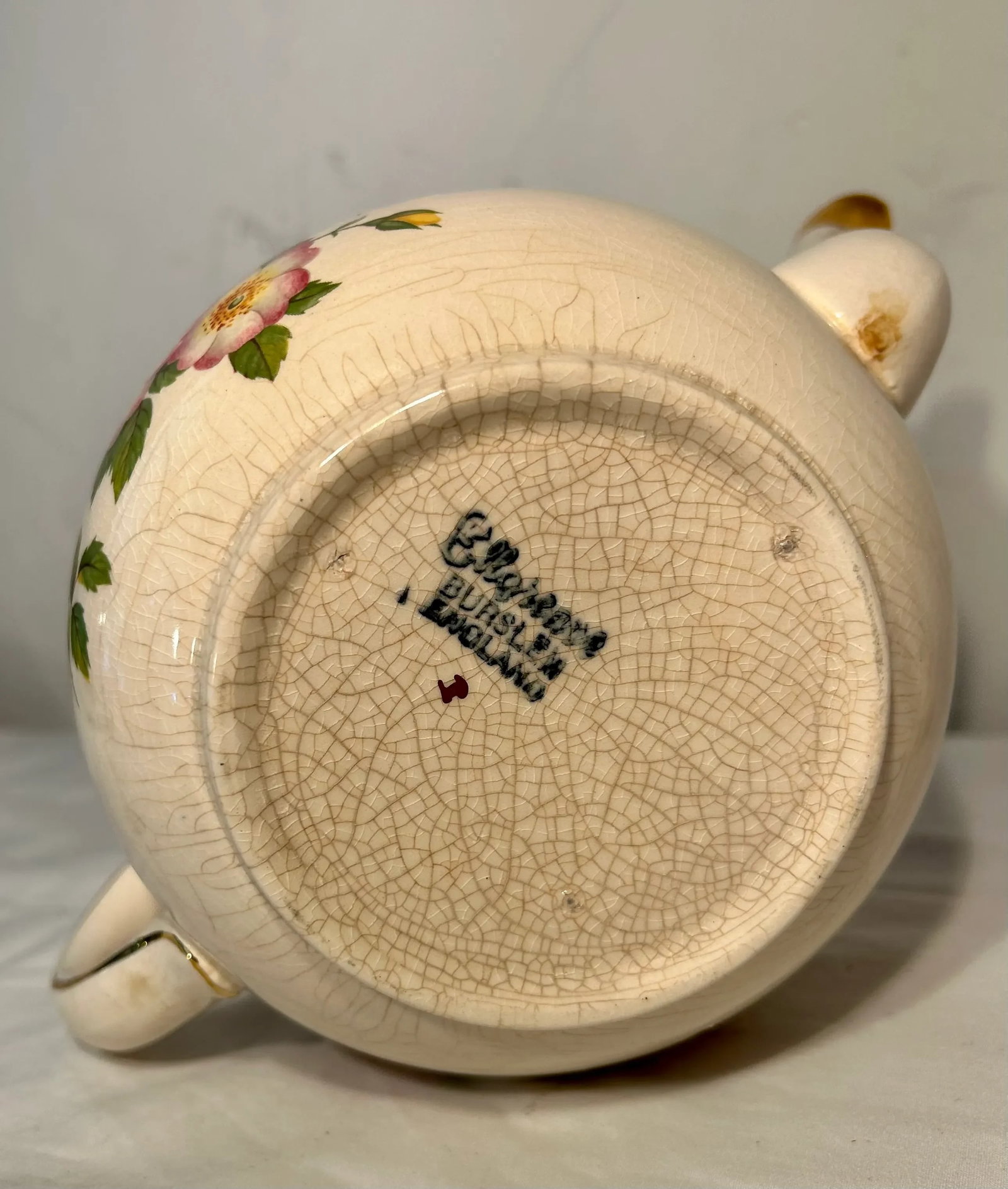1950s Ellgreave Pink Floral Tea Pot With Gold Trim - 8