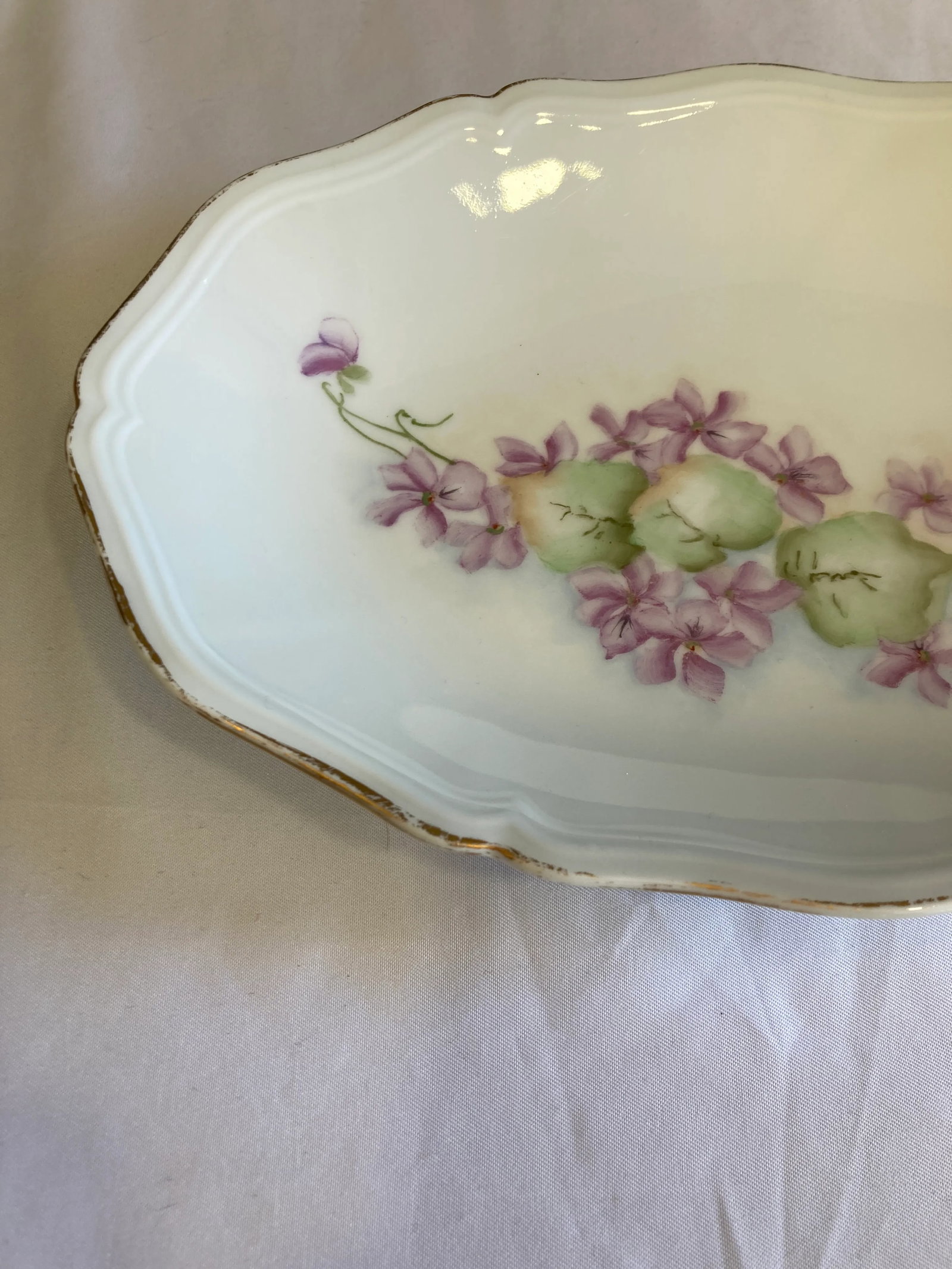 1940s Limoges Porcelain Purple Floral Dish - 2