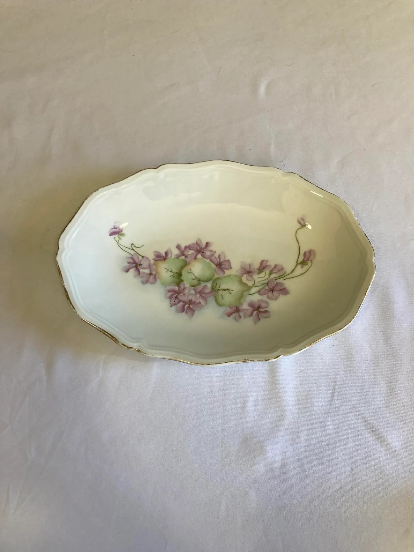 1940s Limoges Porcelain Purple Floral Dish - 4
