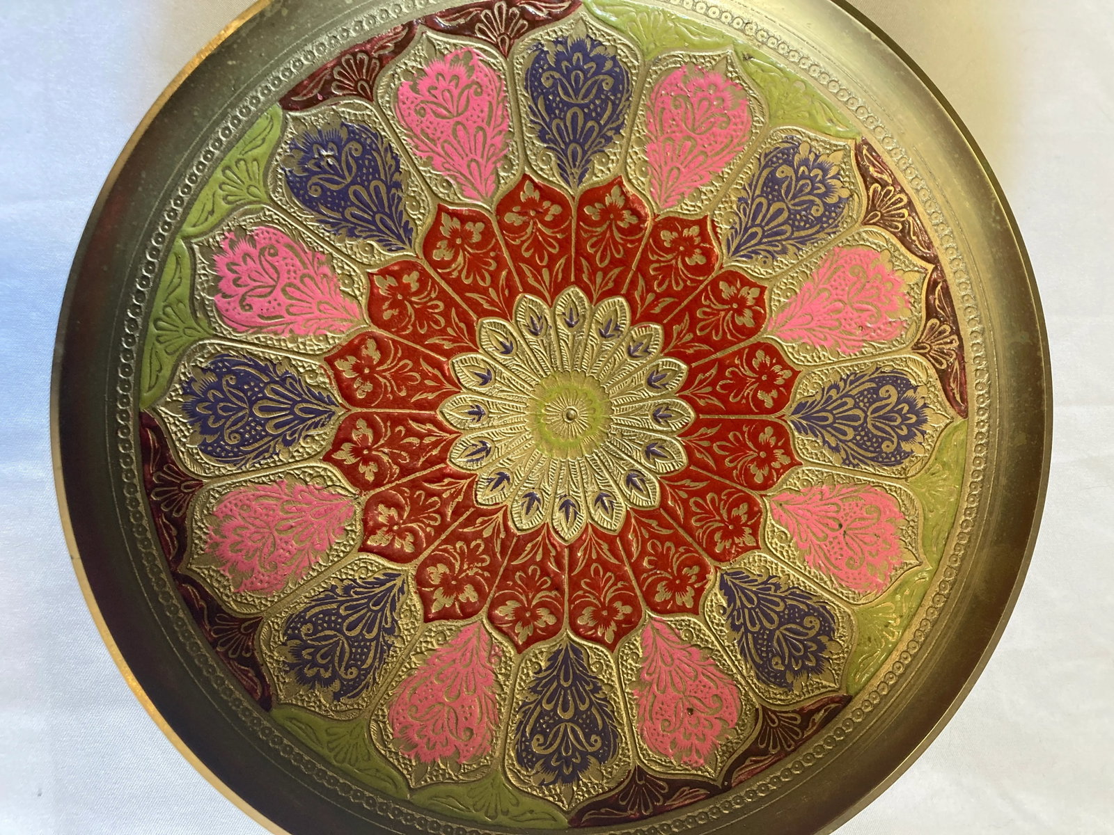 Vintage Hand Painted Brass Decorative Wall Plate - 2