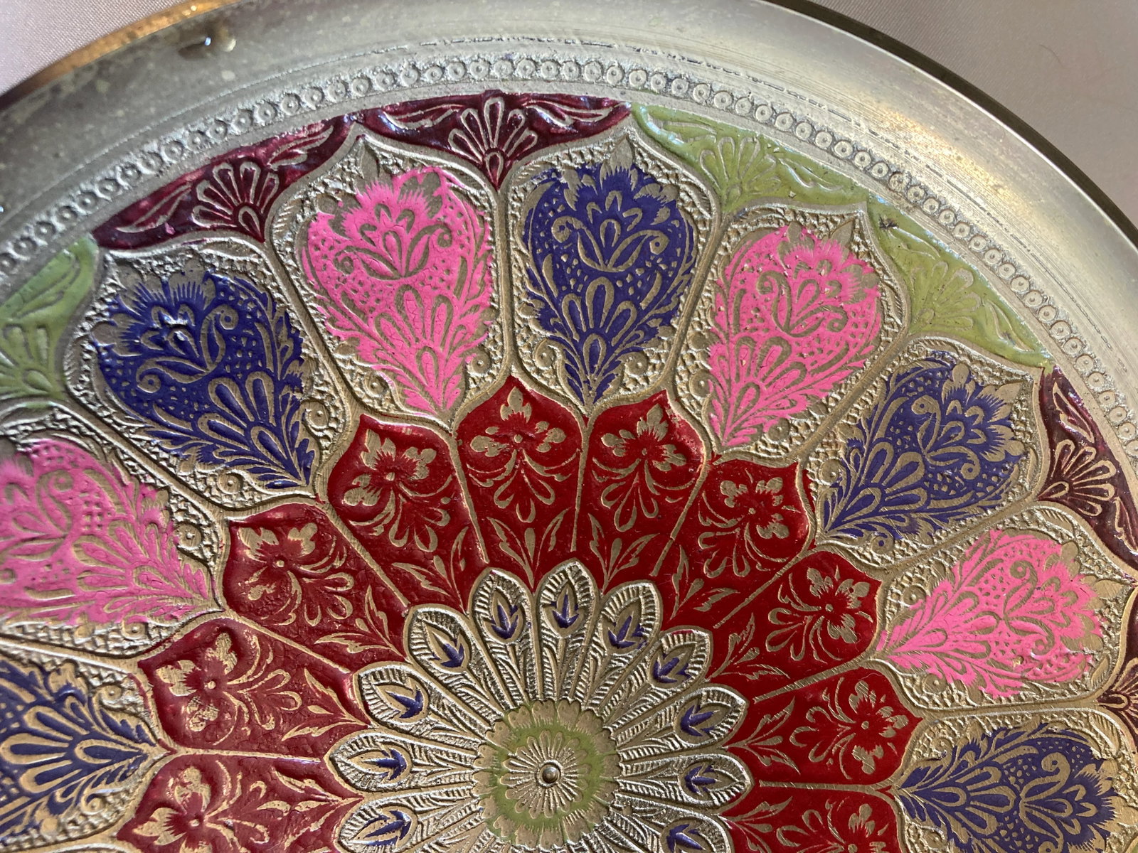 Vintage Hand Painted Brass Decorative Wall Plate - 4