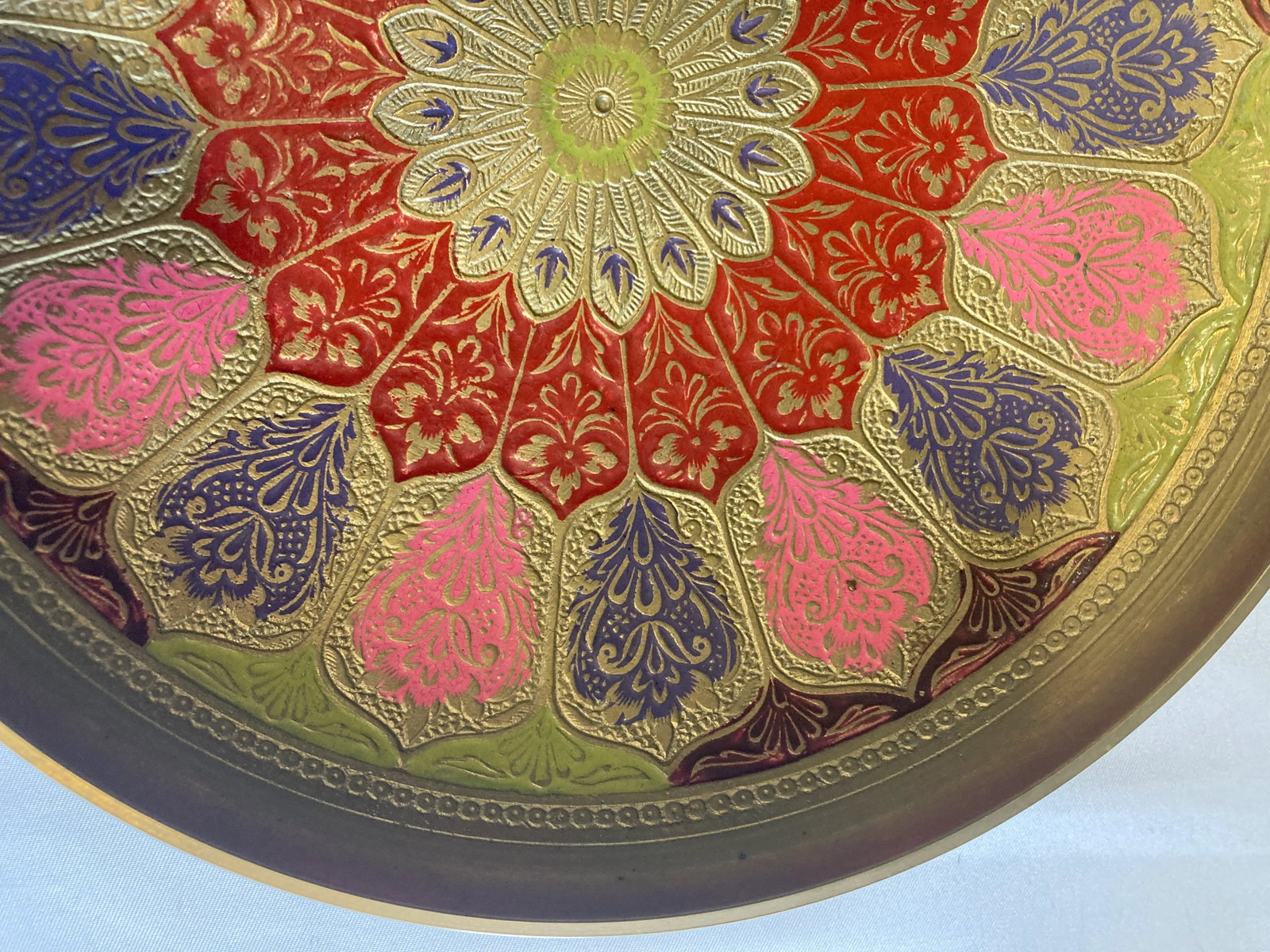 Vintage Hand Painted Brass Decorative Wall Plate - 5