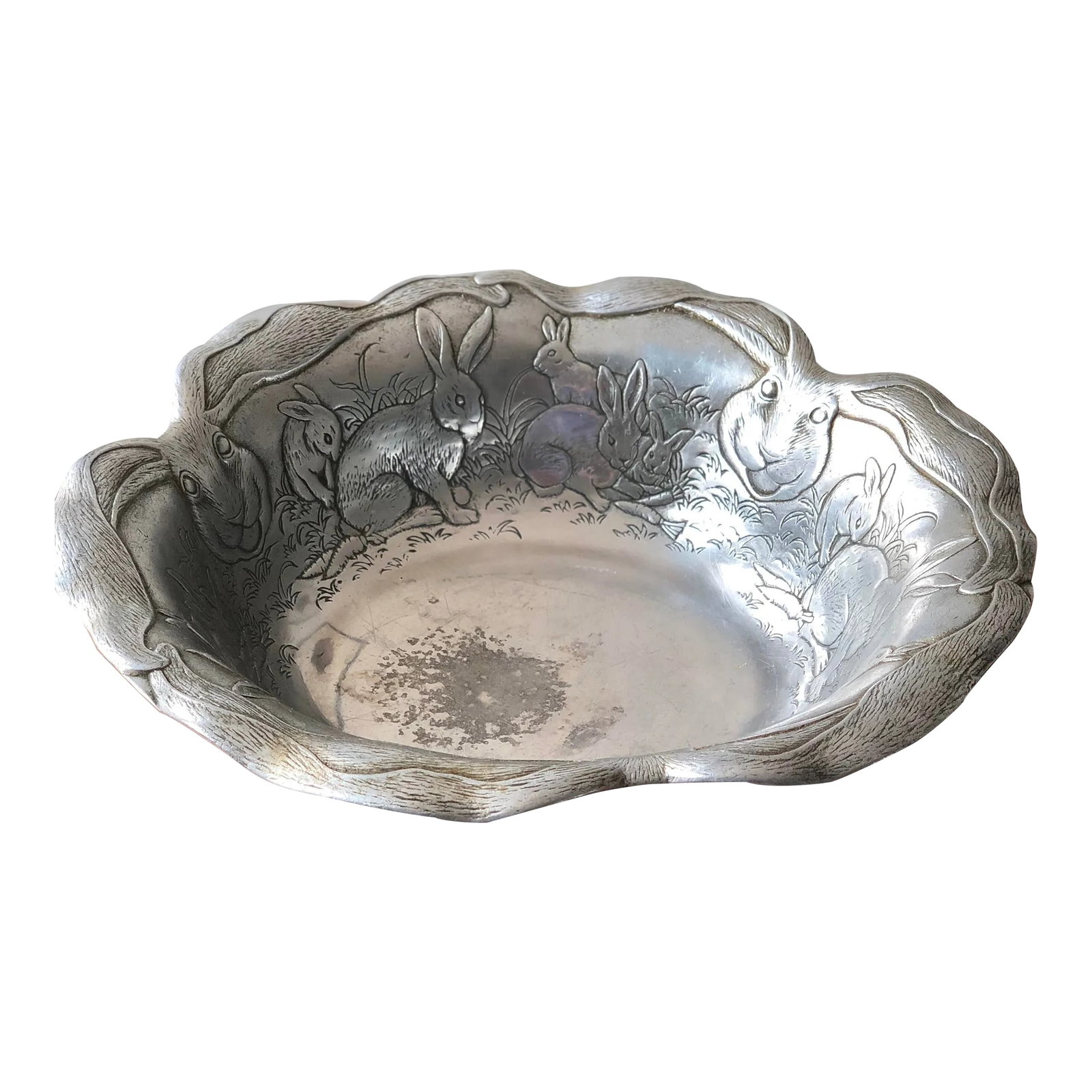 1980s Vintage Arthur Court Aluminum Bunny Rabbit Serving Bowl: The vintage aluminum depiction of Peter Cottontail was made to be filled with carrots and greens and is still up to the job...but would also look amazing retired as a stunning vintage decorative bowl.