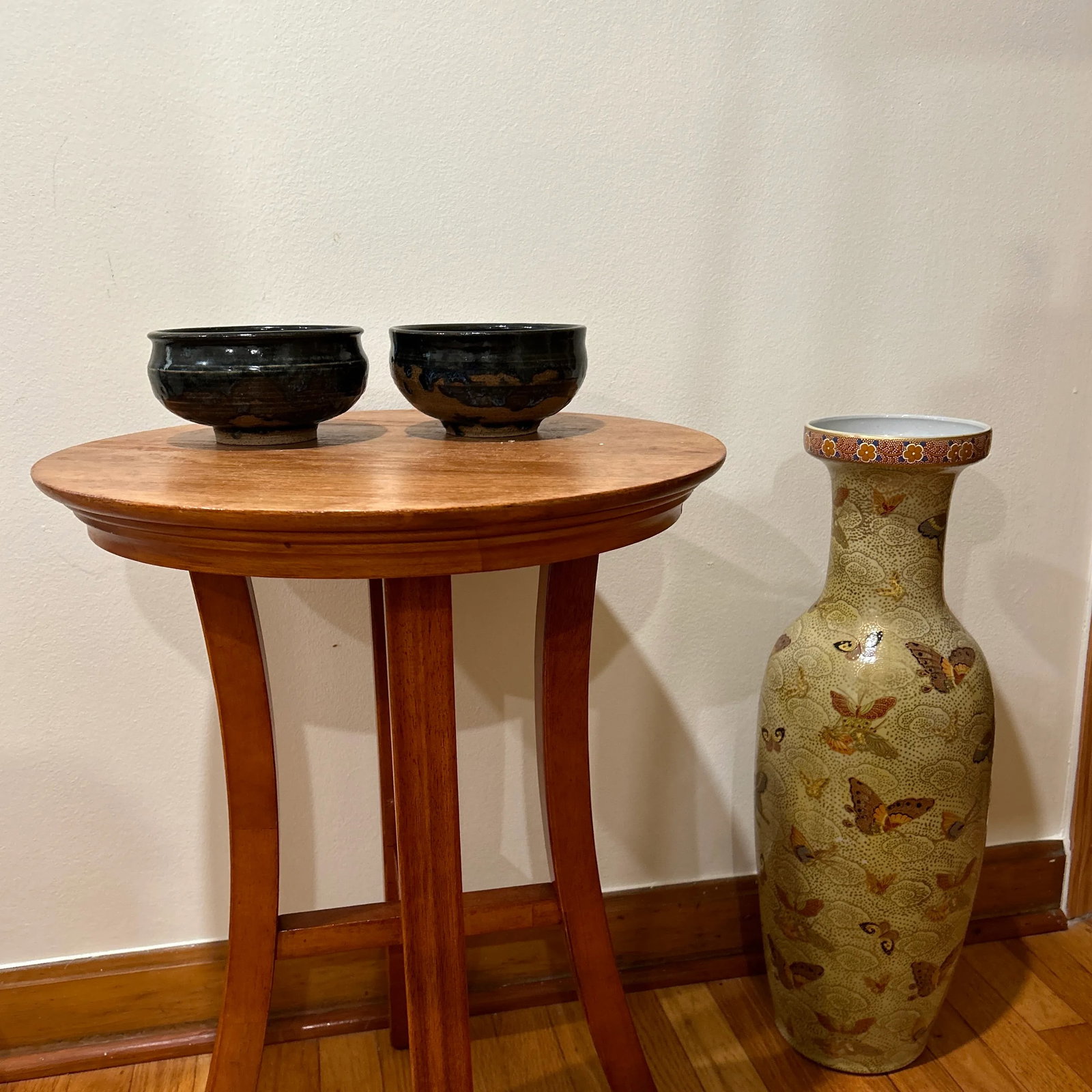 Vintage Chawan Japanese Tea Ceremony Bowls Stoneware Raku Glaze, Signed- Set of 2 - 12