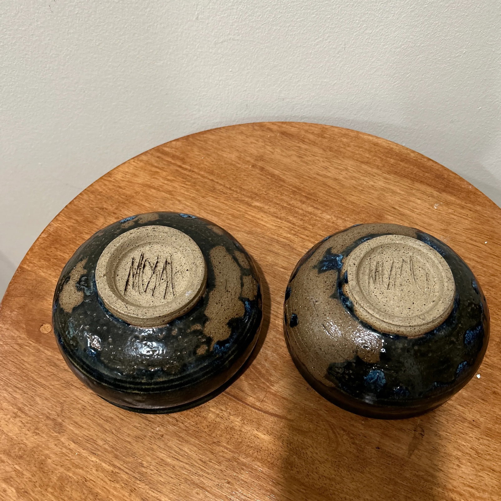 Vintage Chawan Japanese Tea Ceremony Bowls Stoneware Raku Glaze, Signed- Set of 2 - 3