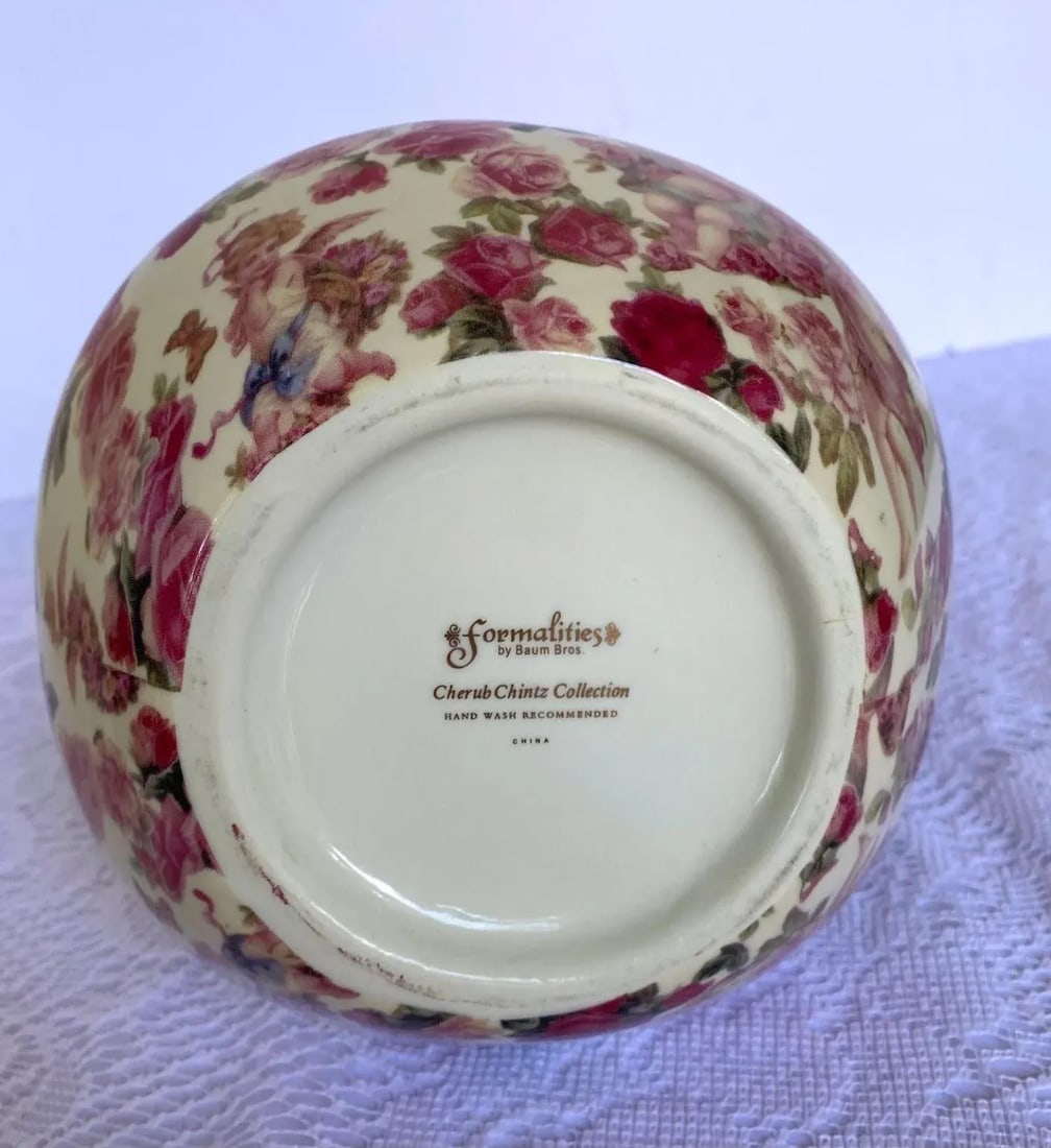 Vintage Baum Brothers Formalities "Cherub Chintz Collection" Pitcher with Pink, Yellow & Red Roses, - 5
