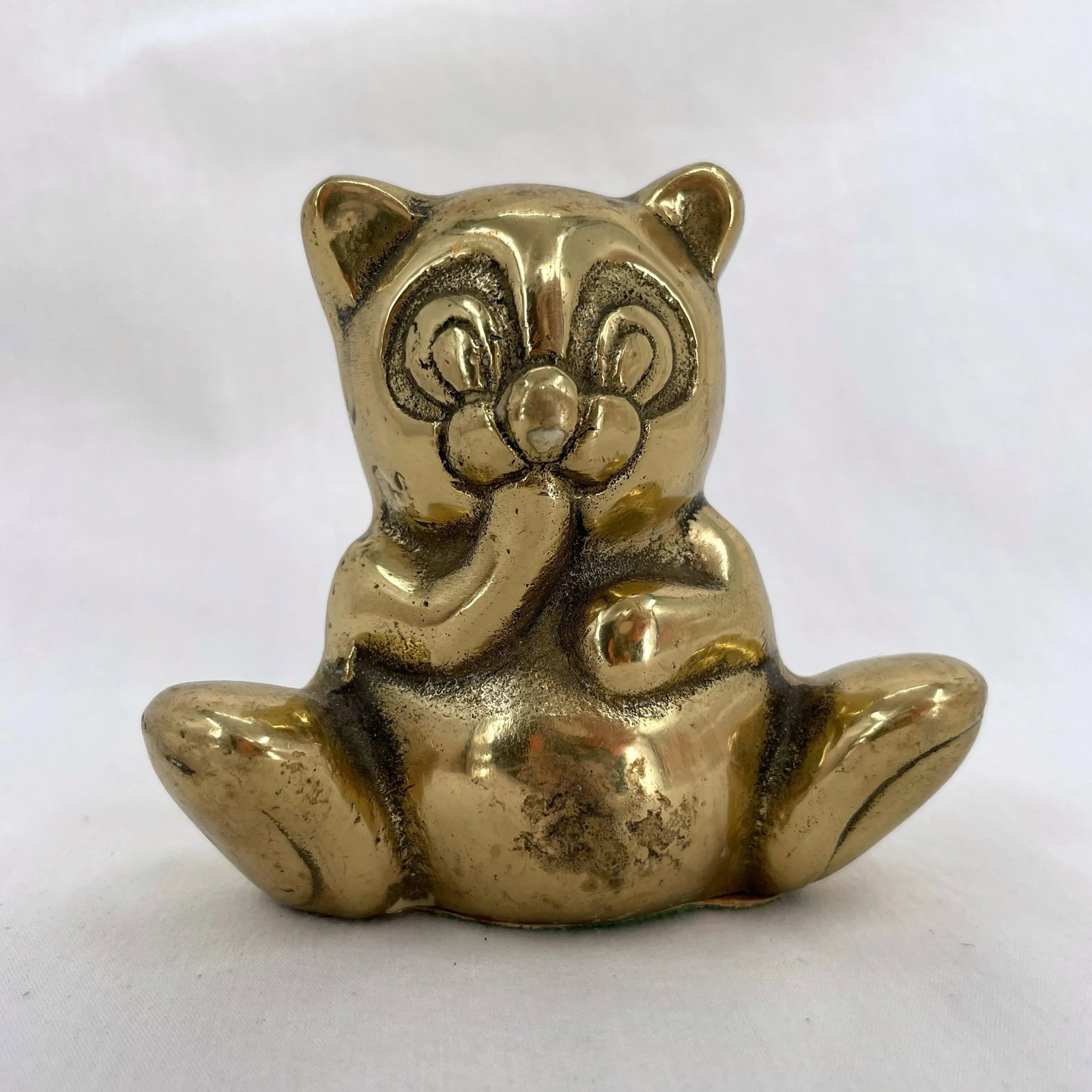 Vintage Brass Happy Panda Bear Paw to Mouth Eating Figurine - 2