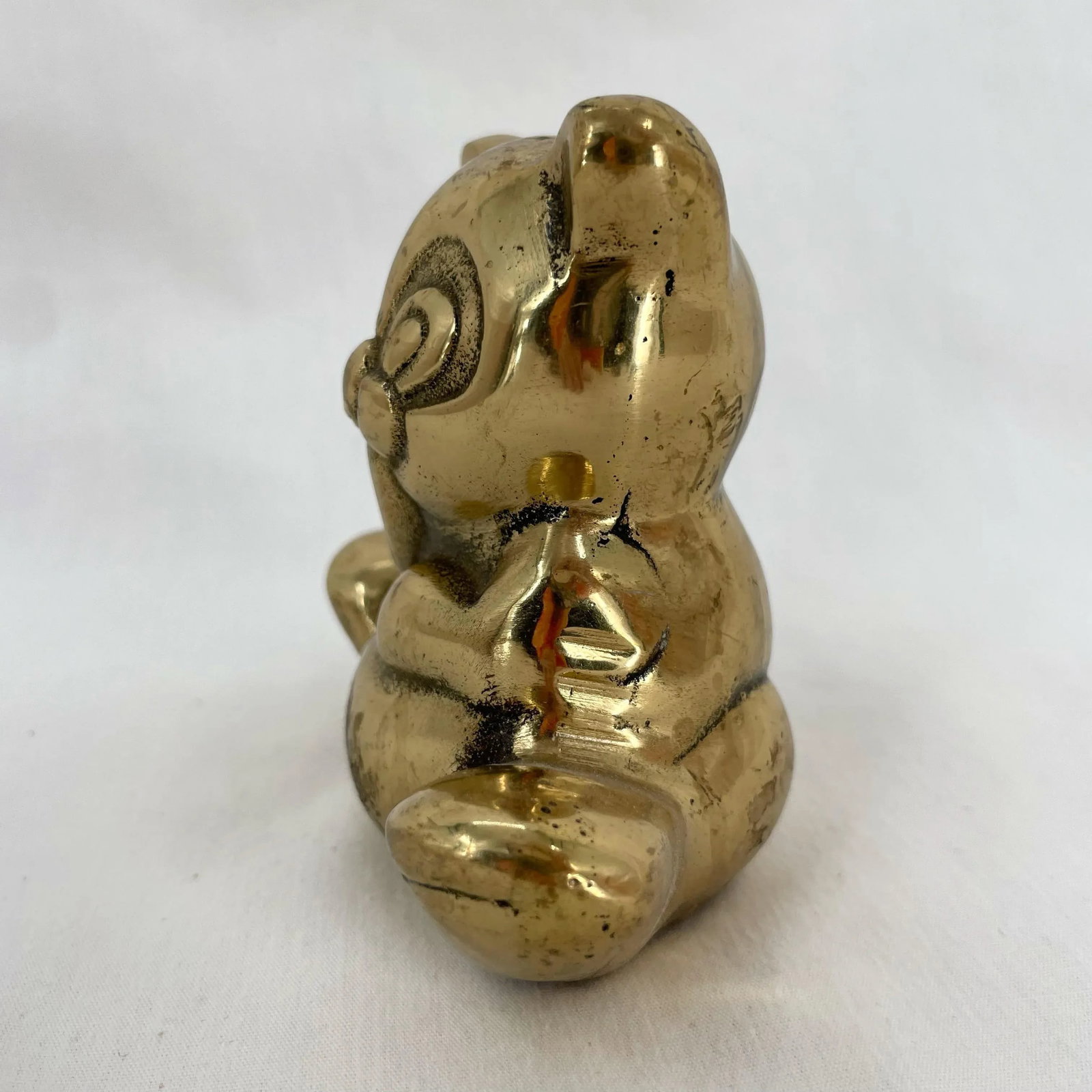 Vintage Brass Happy Panda Bear Paw to Mouth Eating Figurine - 3