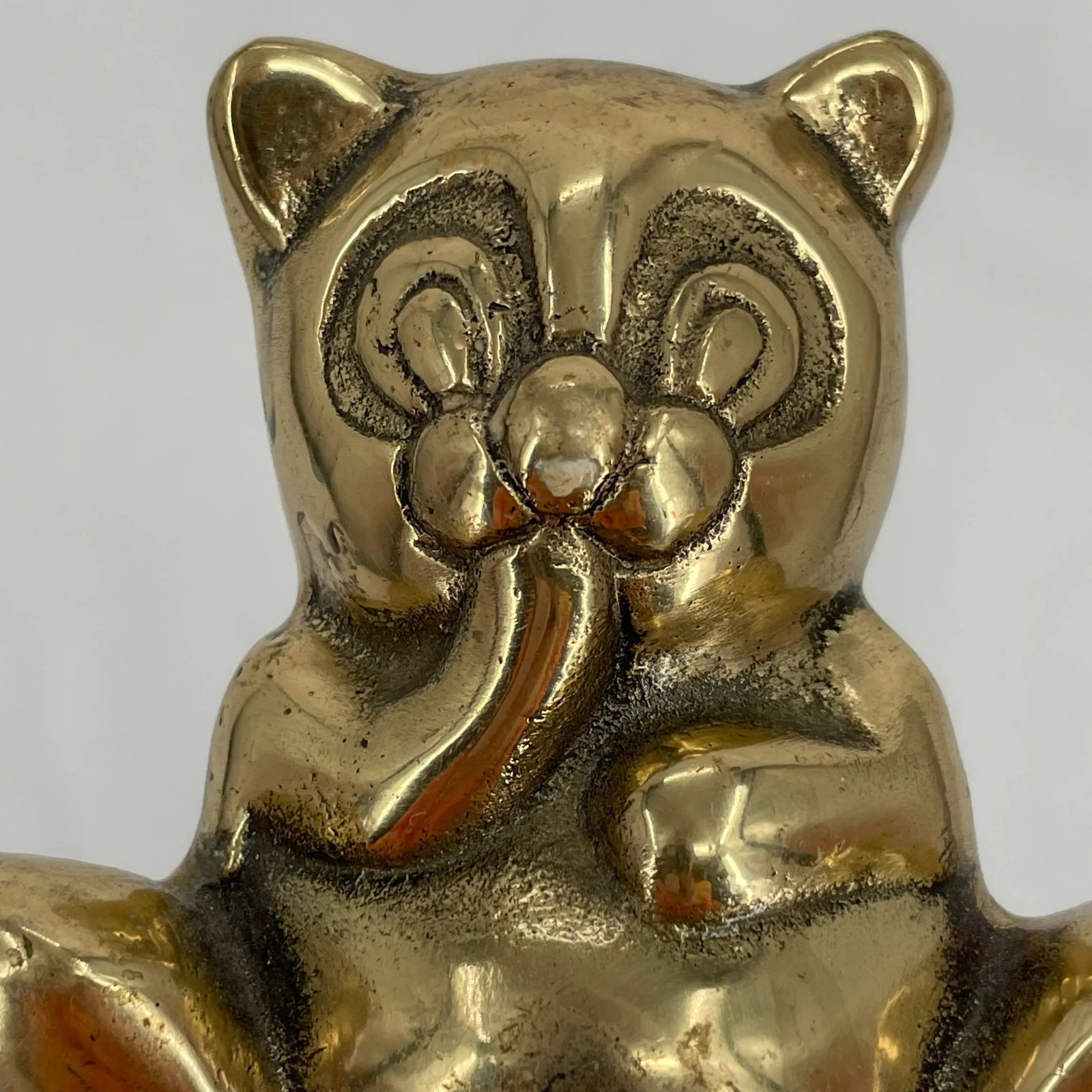 Vintage Brass Happy Panda Bear Paw to Mouth Eating Figurine - 6