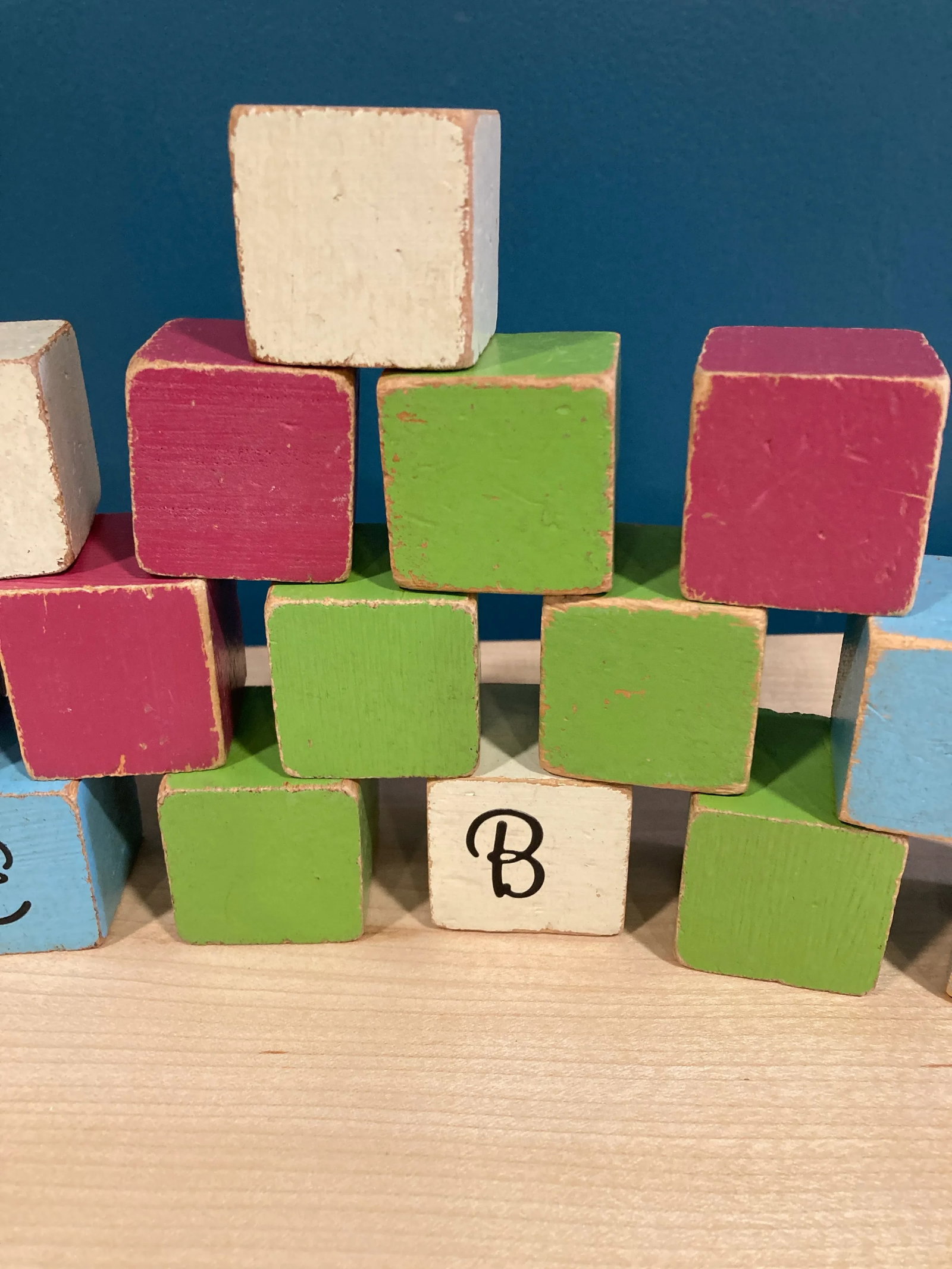 Vintage Painted Wooden Building Blocks- 16 Pieces - 2