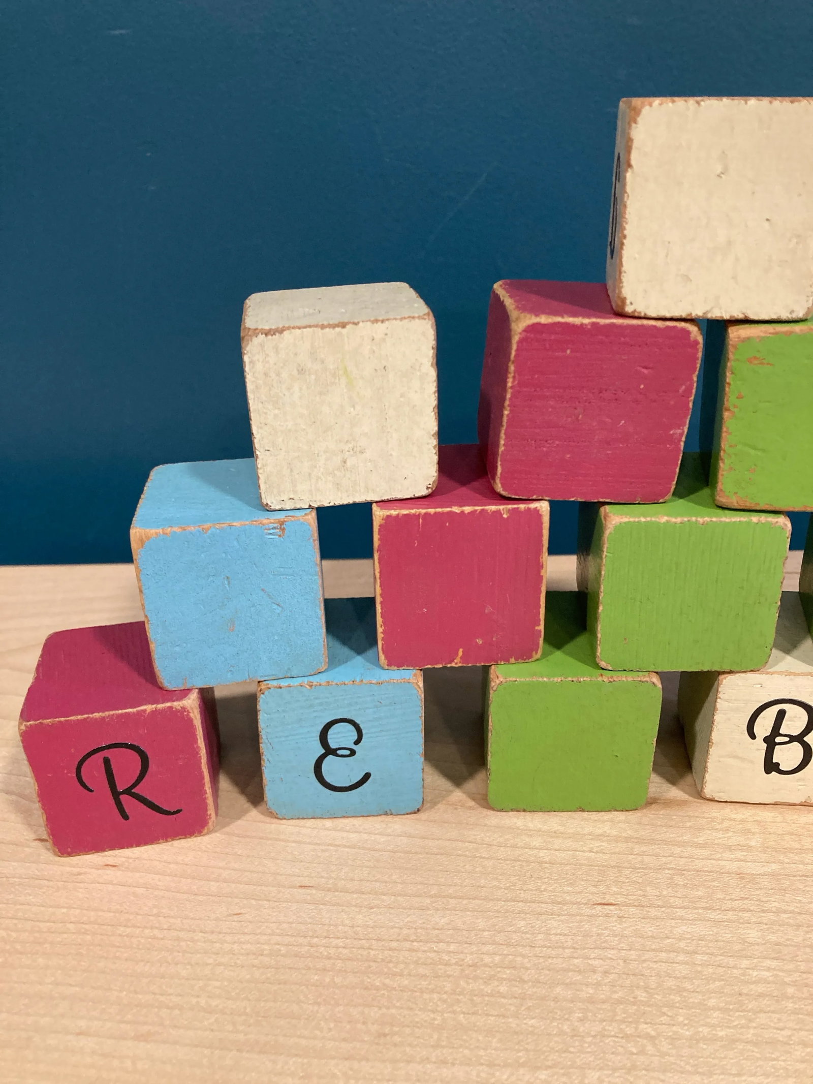 Vintage Painted Wooden Building Blocks- 16 Pieces - 3