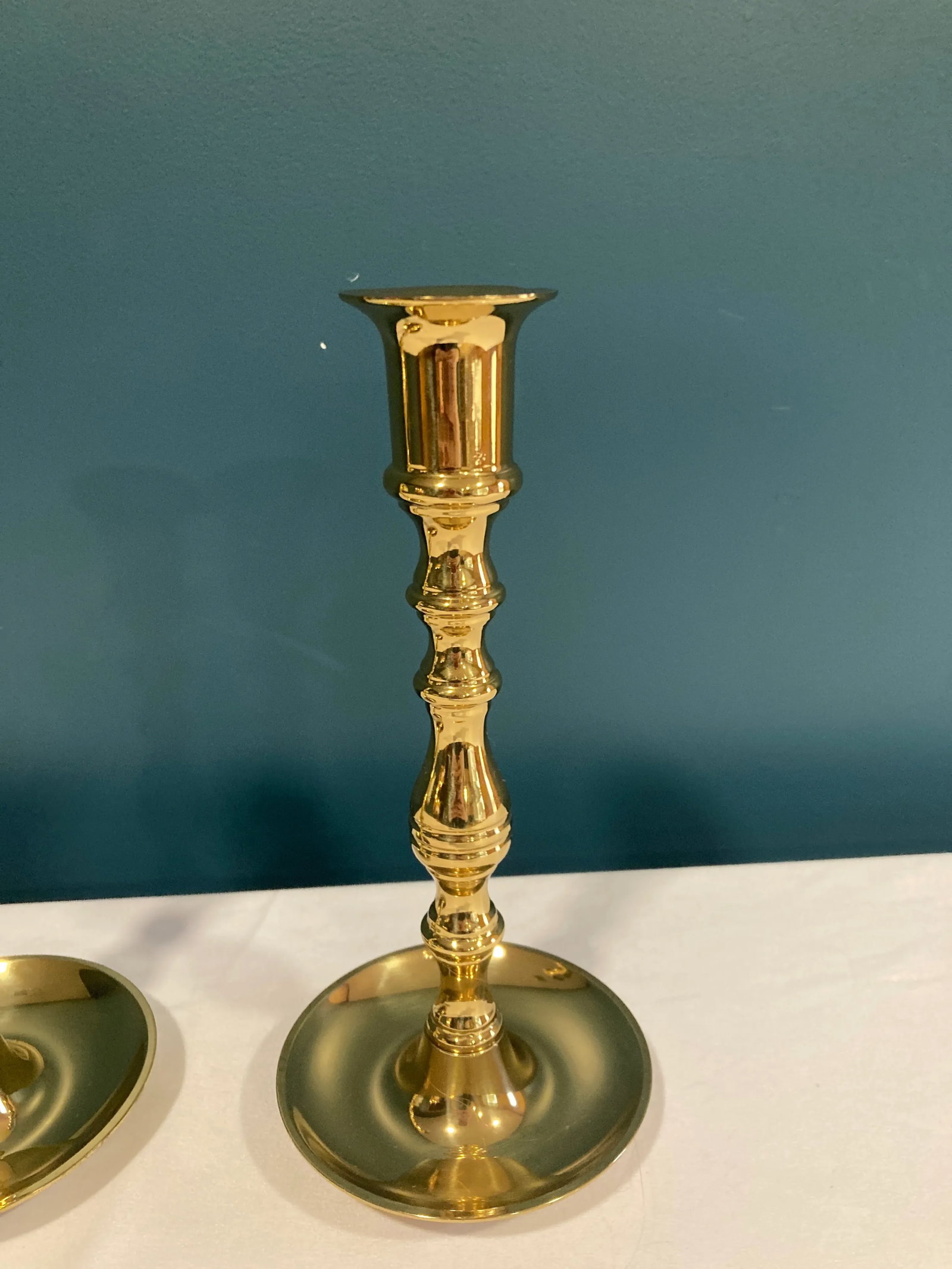 Vintage Brass Portuguese Candlesticks , Set of 2 - 4
