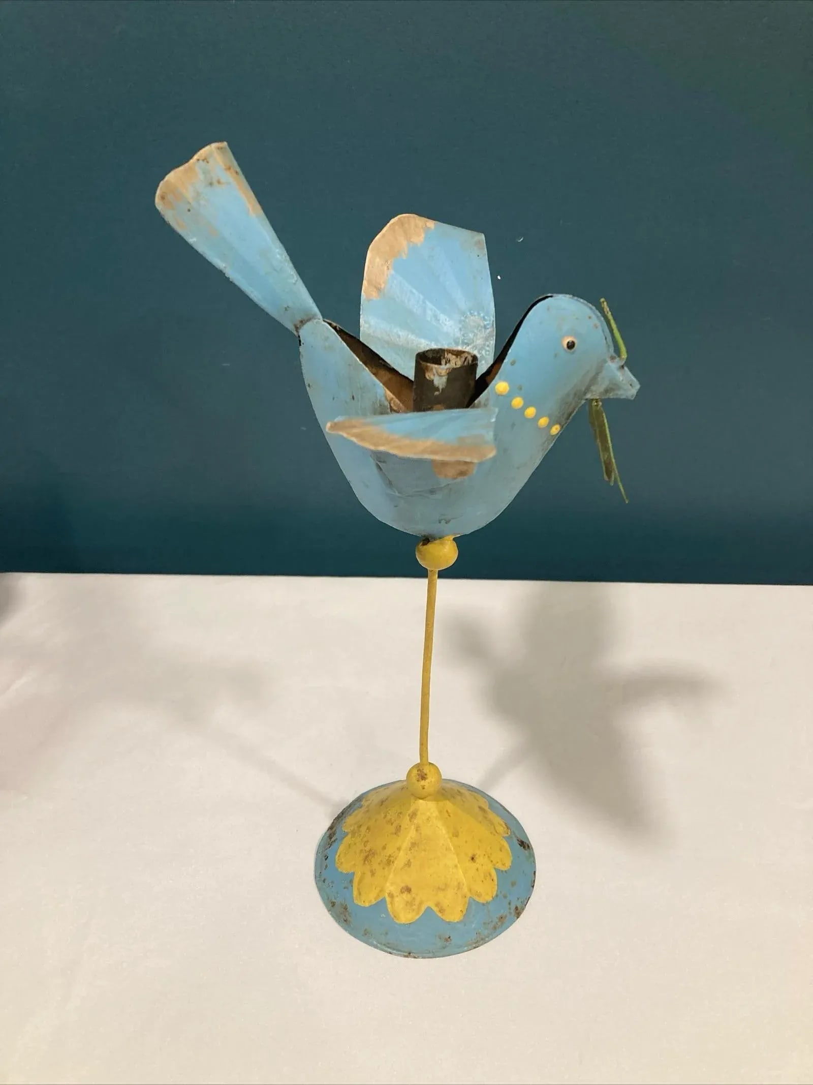 Mid 20th Century Rustic Tin Hand Painted Bird Decor - 4