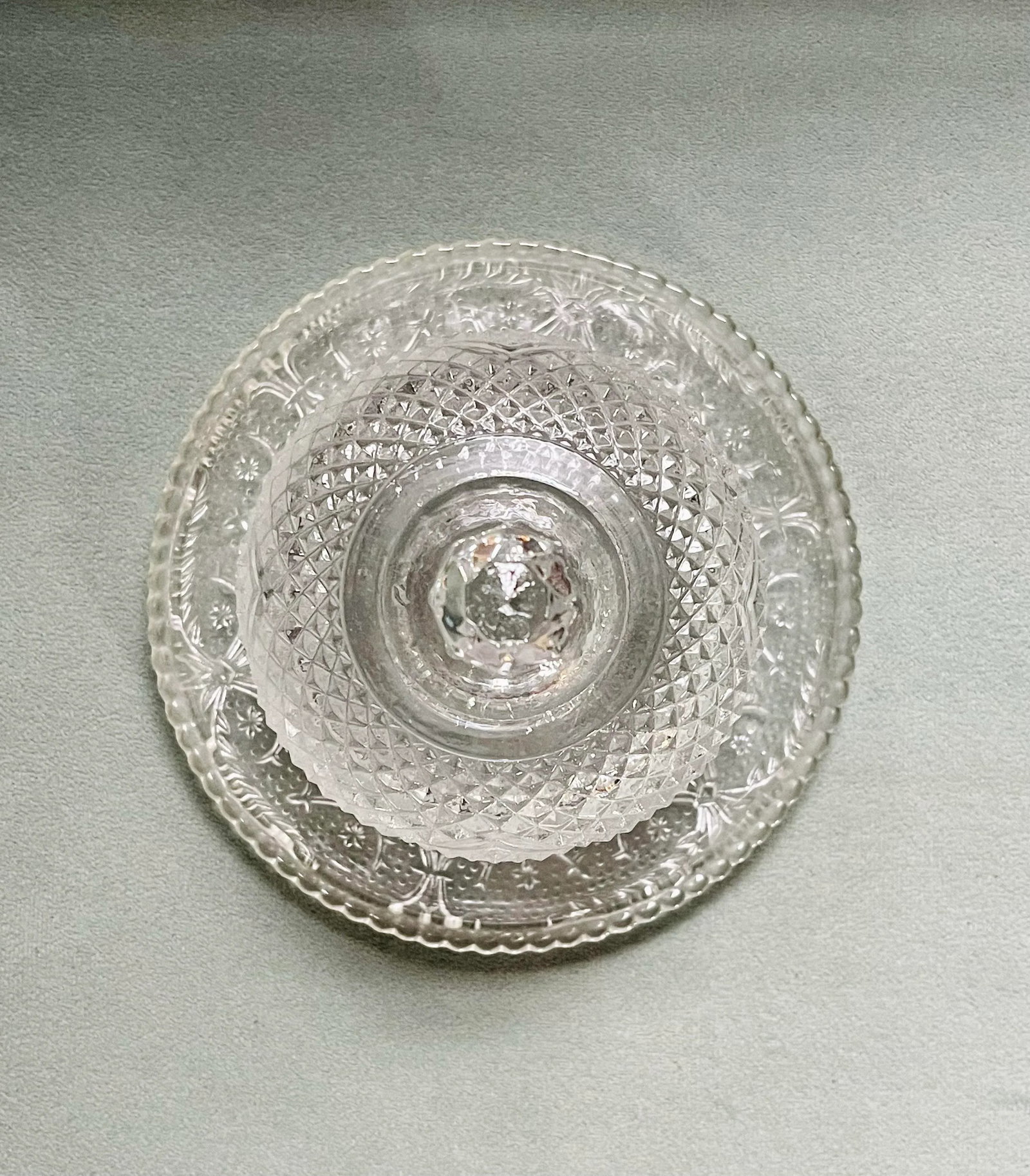 Vintage Diamond Pattern Pressed Glass Butter Dish - 6