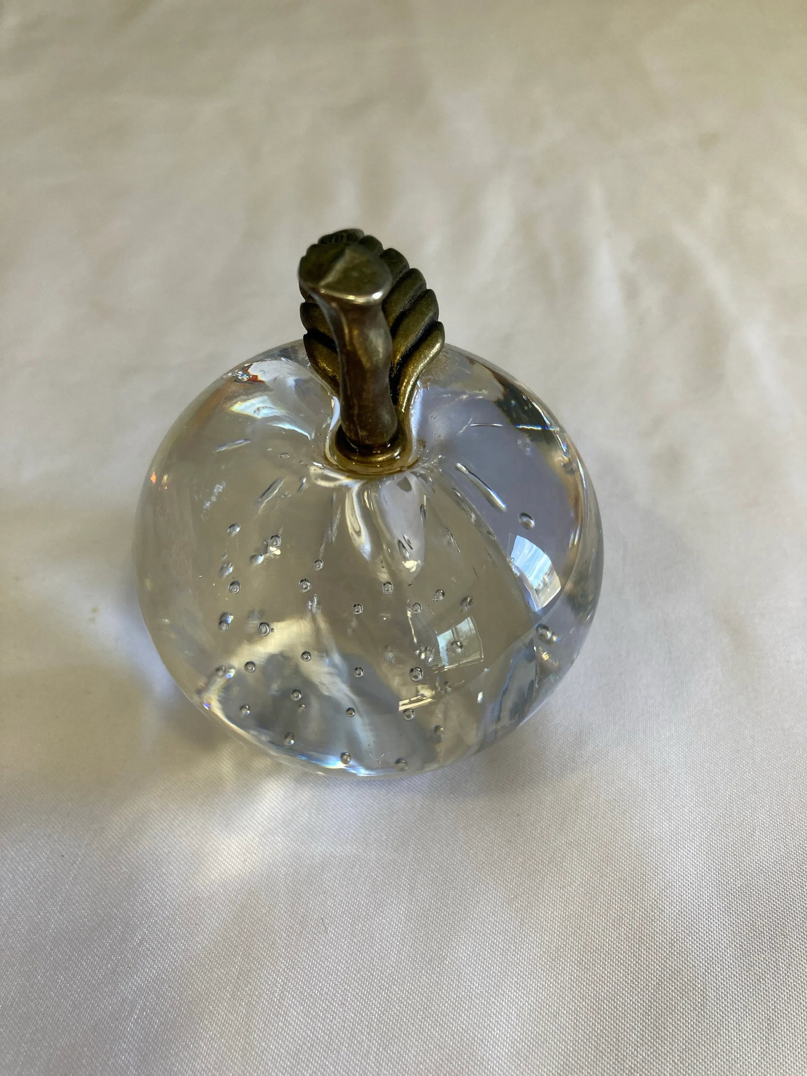 Vintage Glass Apple With Brass Leaves - 3