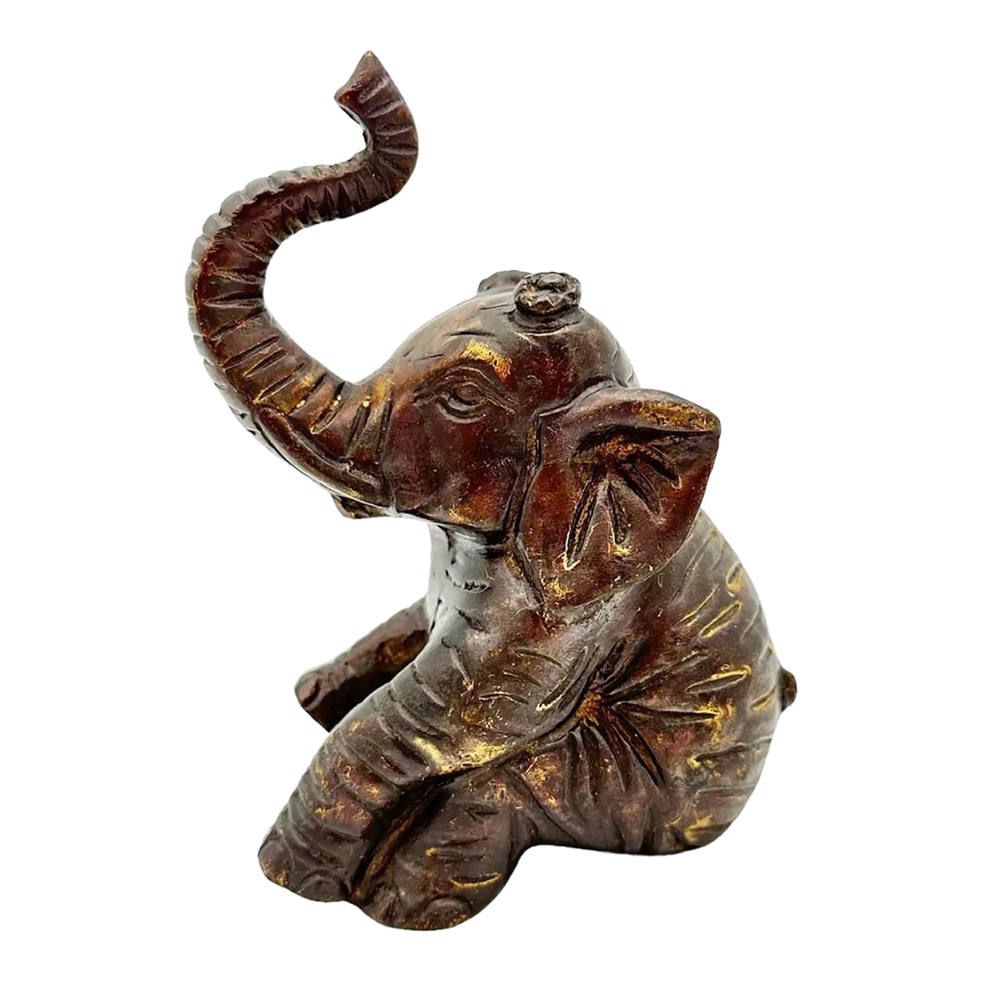 Vintage Bronze Sitting Elephant Figurine: This vintage bronze sitting elephant figurine is a beautiful addition to any collection. Handmade in India, this piece showcases exquisite craftsmanship and attention to detail. Its intricate design