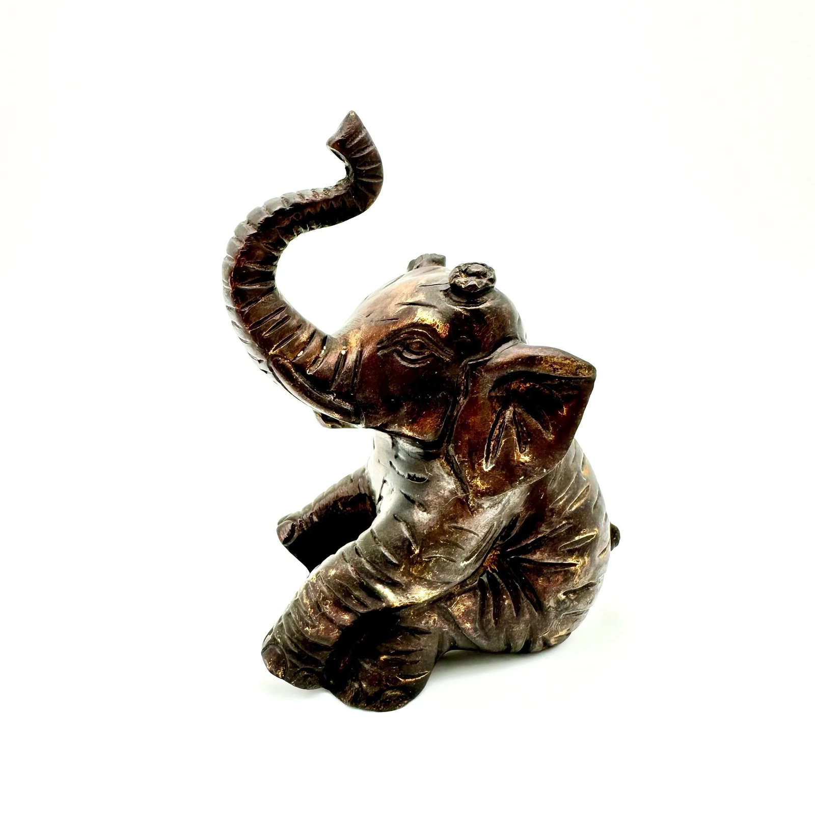 Vintage Bronze Sitting Elephant Figurine - 2