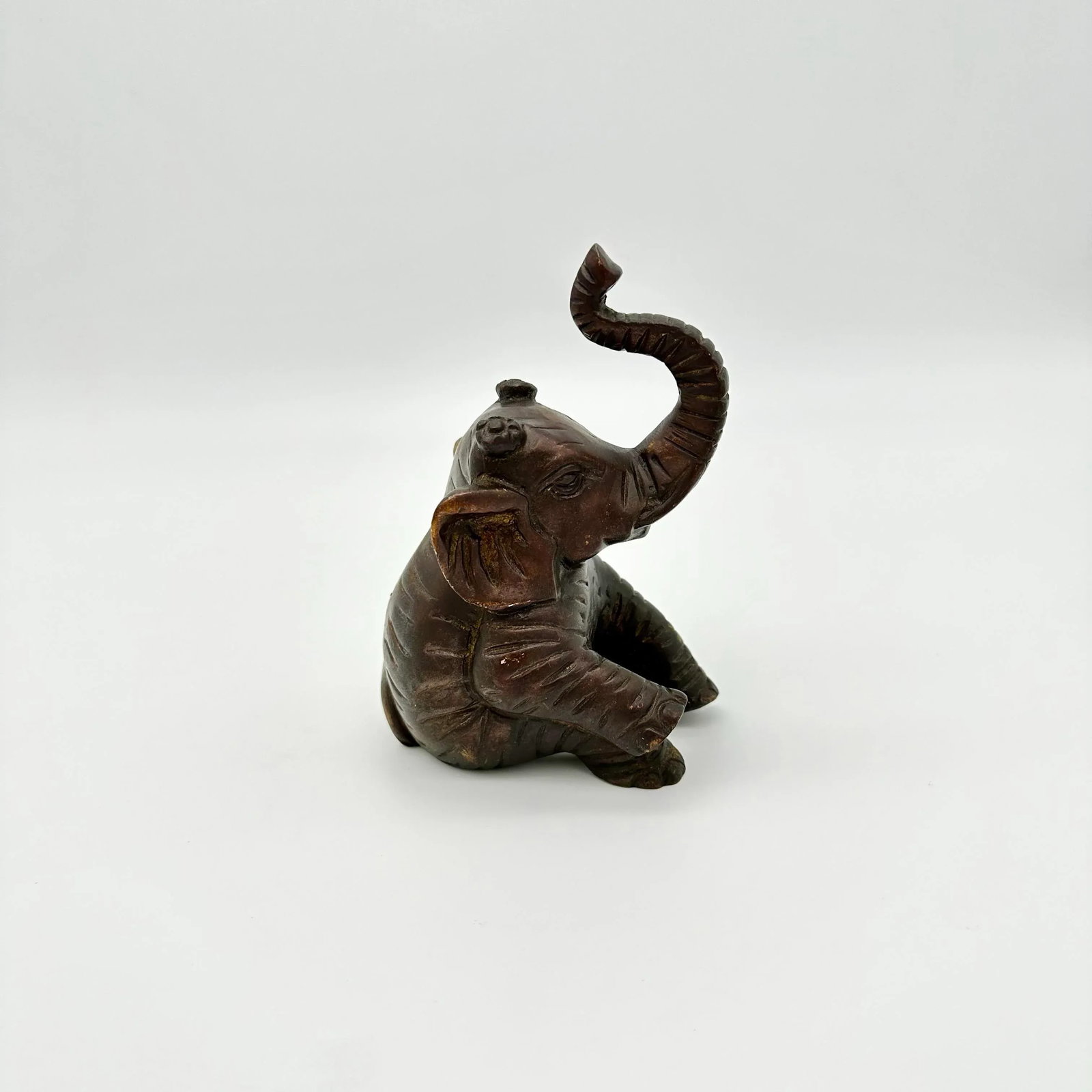 Vintage Bronze Sitting Elephant Figurine - 4