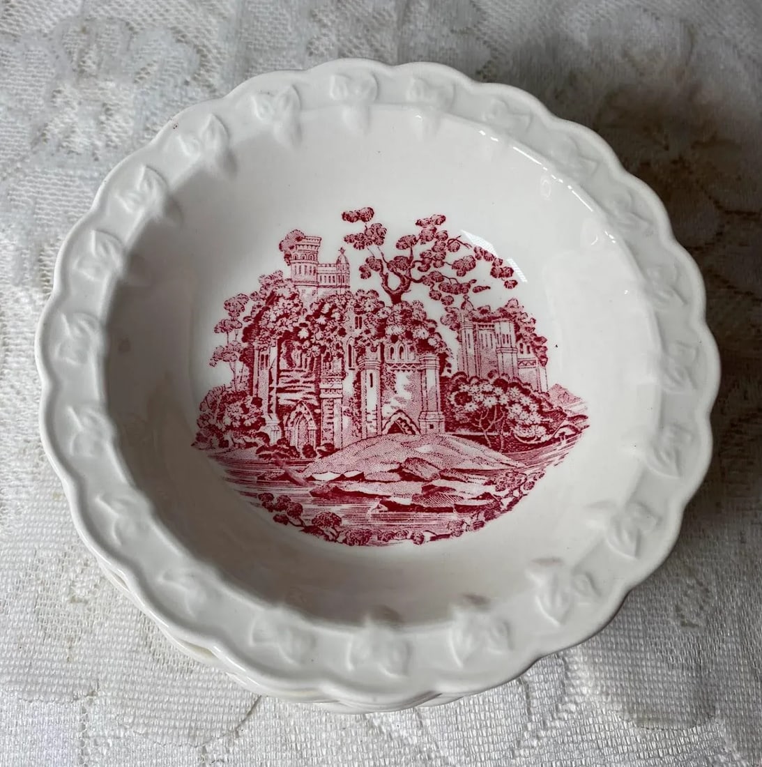 1970s Taylor, Smith Pink Castle Dark Pink English Scenes, Garland Shape Rim Fruit Bowl - Set of 6 - 2