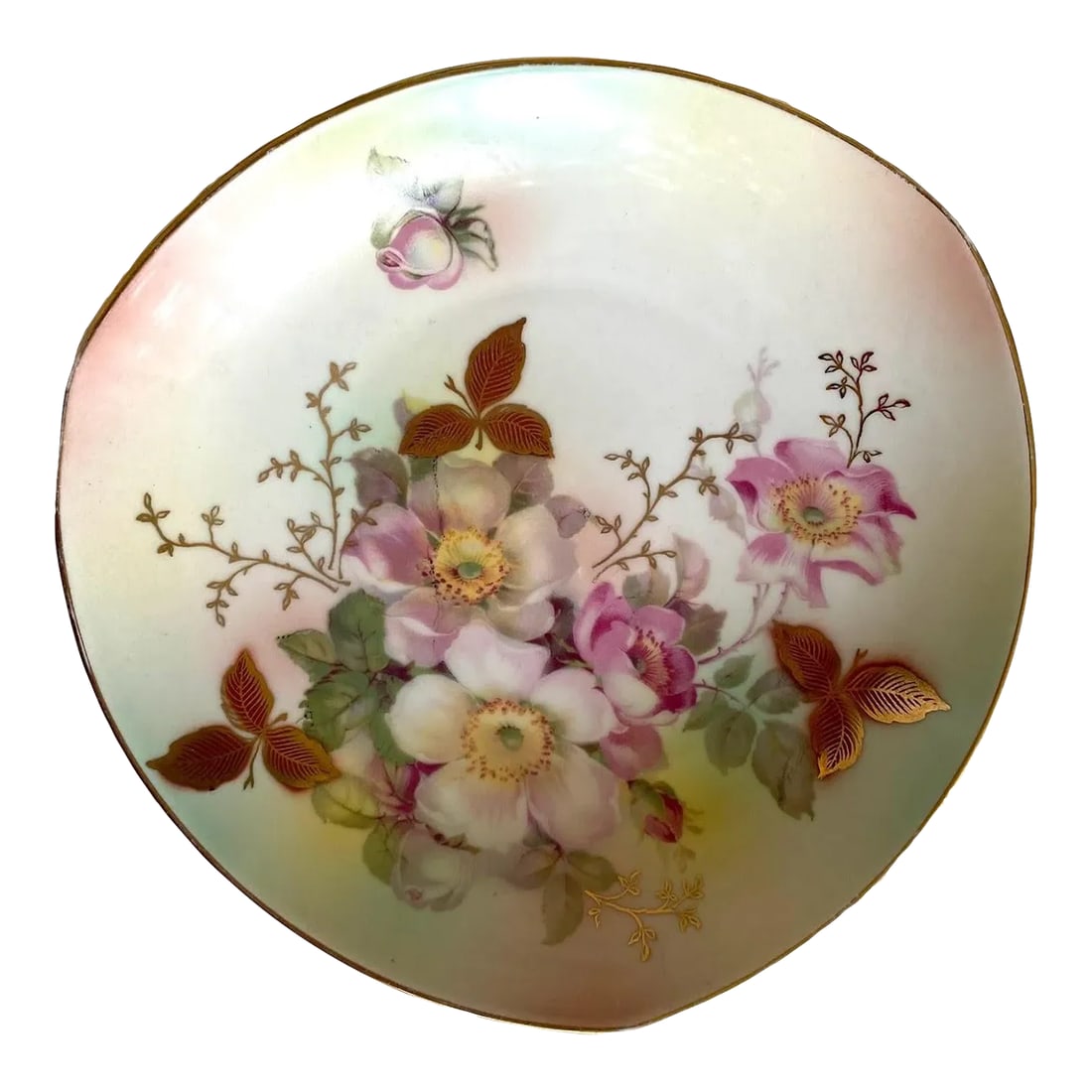 Vintage Schumann Arzberg Germany Bon Bon Dish - Wild Rose, Rounded Triangle Shape: The Schumann Arzberg Germany Bon Bon Wild Rose Dish is an exquisite and visually captivating decorative piece. It is specifically designed to enhance the presentation of confectioneries and small
