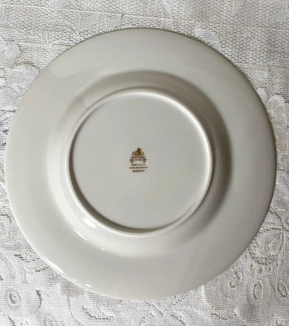 1990s Pickard Hand Decorated Serenity Dinner Plate - Set of 3, Blue & White Flowers, Moss Green Leav - 5