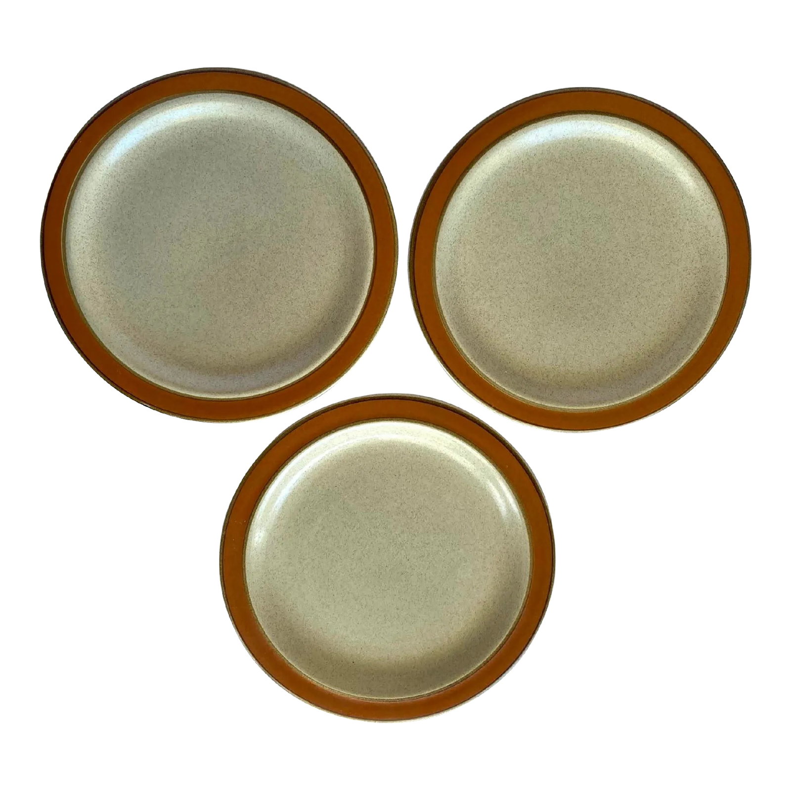 1990s Sears Sahara Japan Orange Dinner Plate - Set of 3, Stoneware, Orange Color Band: The SEARS Sahara Orange Dinner Plate set boasts a striking orange color band. Perfect for adding a vibrant touch to your dining table, these plates are both stylish and practical. Crafted with quality