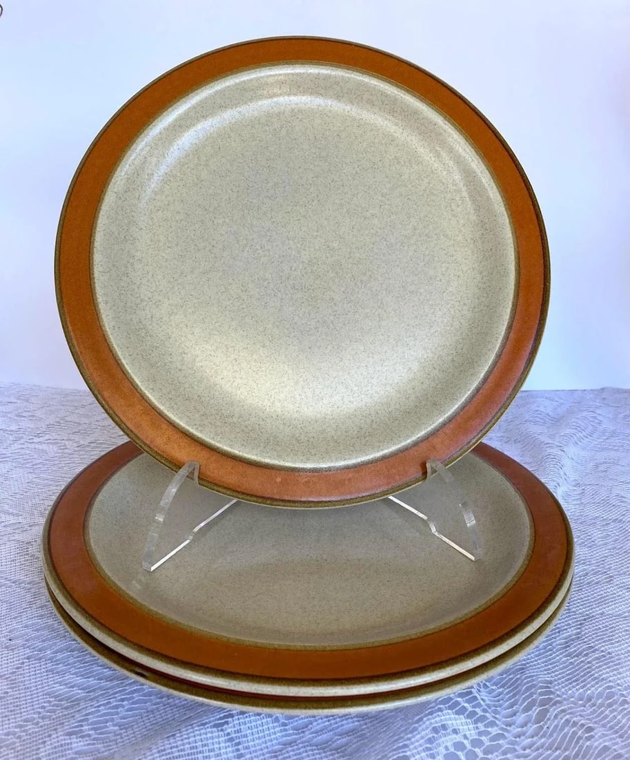 1990s Sears Sahara Japan Orange Dinner Plate - Set of 3, Stoneware, Orange Color Band - 2