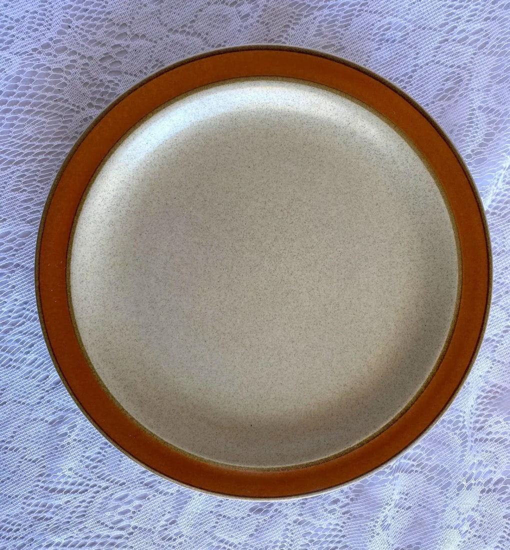 1990s Sears Sahara Japan Orange Dinner Plate - Set of 3, Stoneware, Orange Color Band - 4
