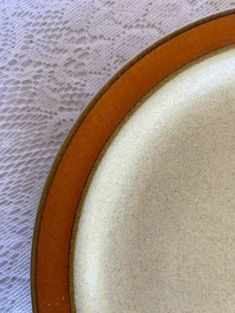 1990s Sears Sahara Japan Orange Dinner Plate - Set of 3, Stoneware, Orange Color Band - 5