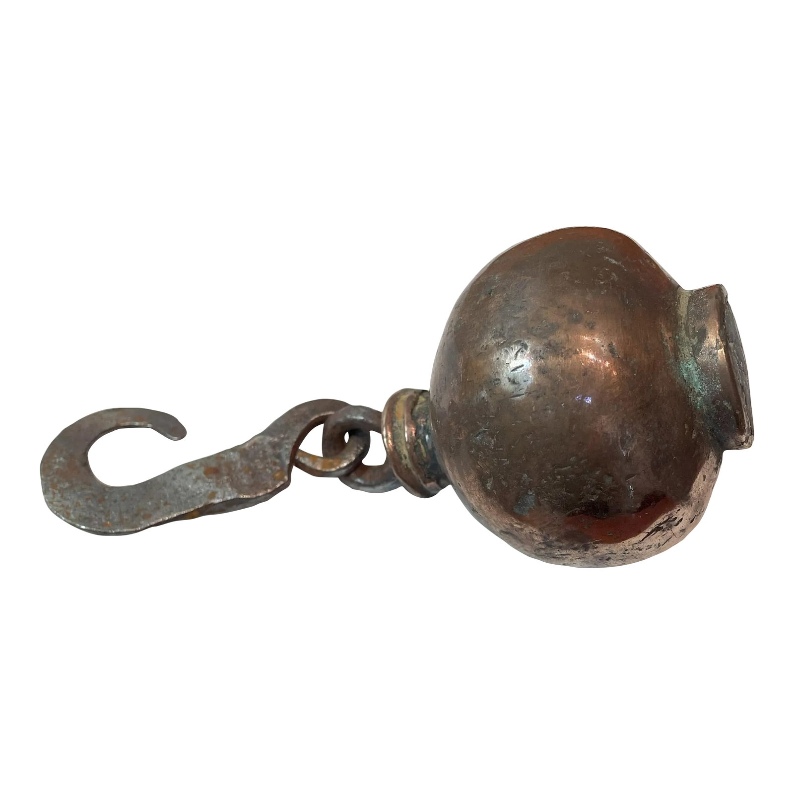 Antique Greek 3 1/2 Pound Copper Scale Weight: Hand cast copper, steel, lead scale heavy weight. Decorative accessory or functional item. Great for decor or for a paper weight, or utility scale. Condition: Alterations: Original Condition