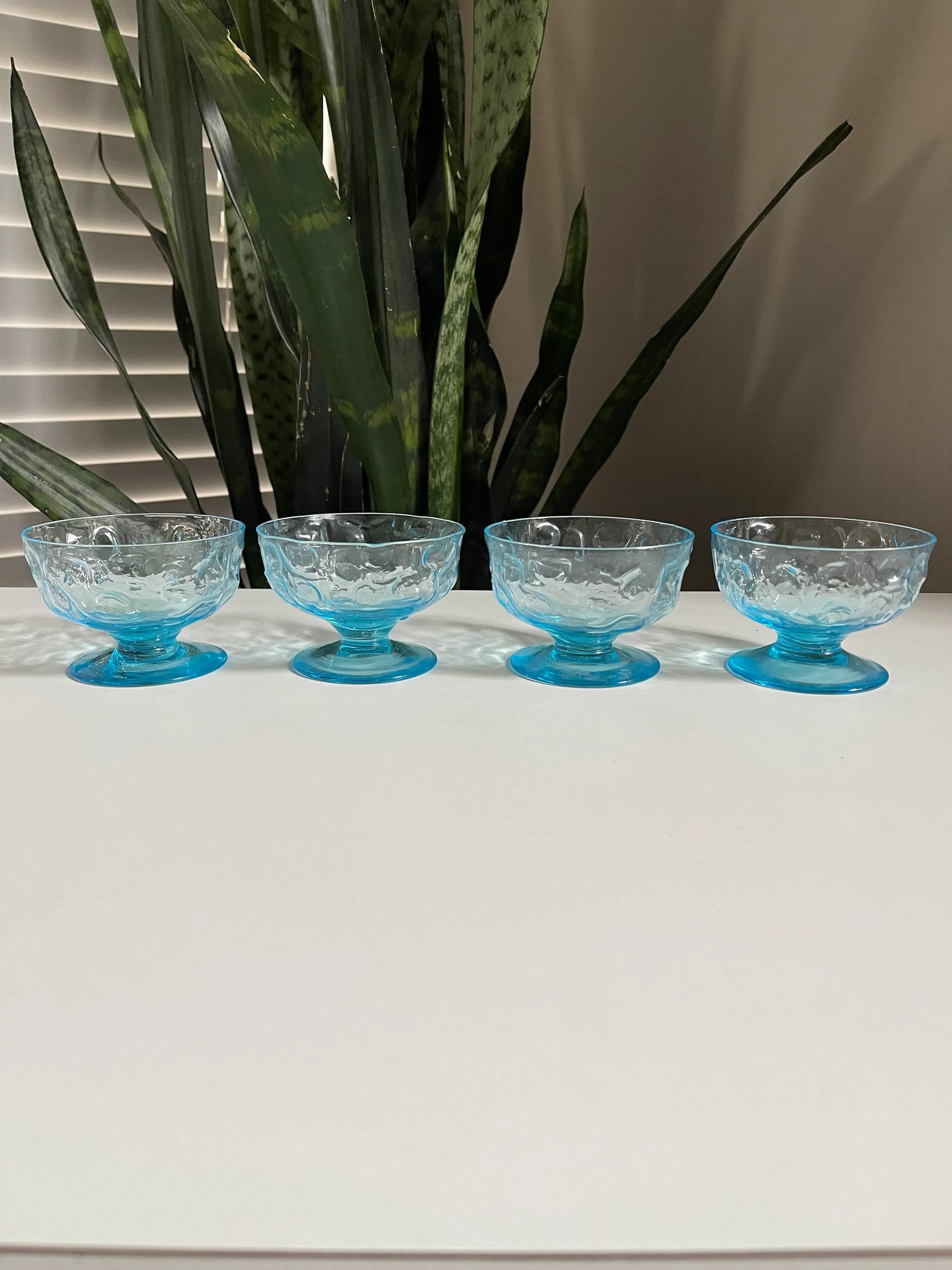 Vintage Mid-Century Modern Anchor Hocking Lido Milano Blue Sherbet/Dessert Crinkle Glasses- Set of 4 - 2