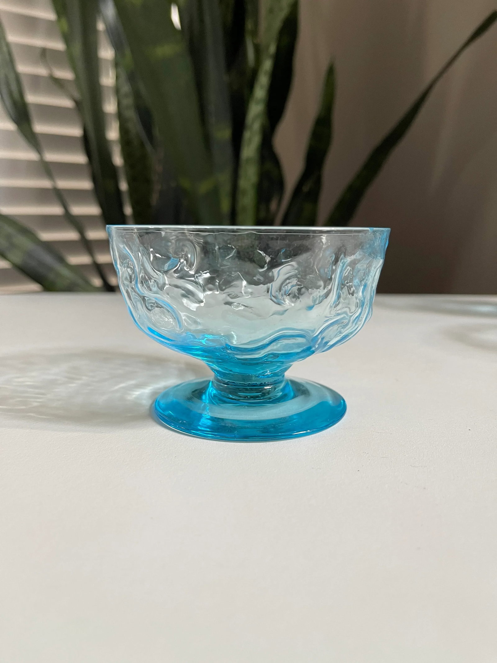 Vintage Mid-Century Modern Anchor Hocking Lido Milano Blue Sherbet/Dessert Crinkle Glasses- Set of 4 - 7