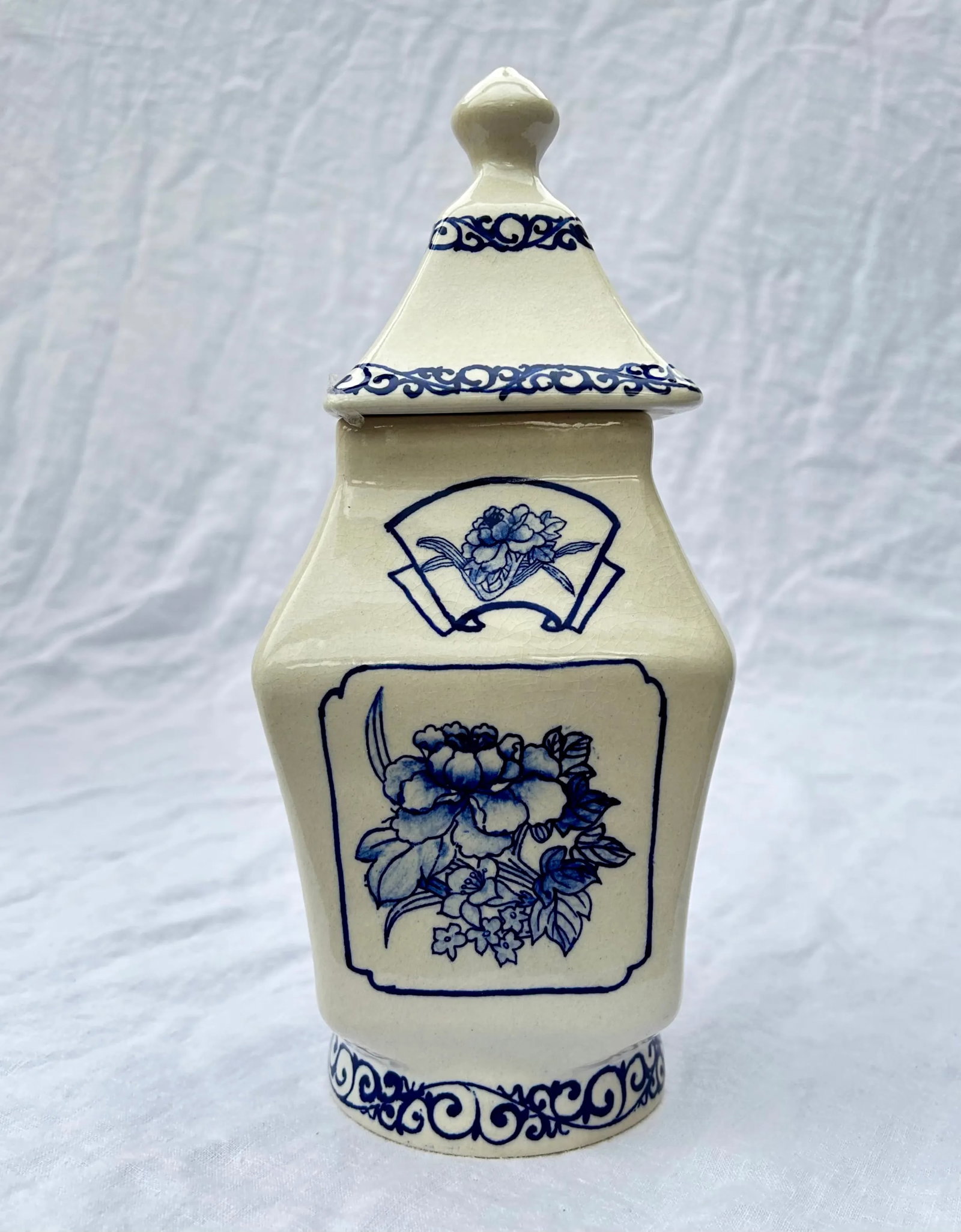 Late 20th Century Delft Style Blue and White Floral Lidded Vase - 2