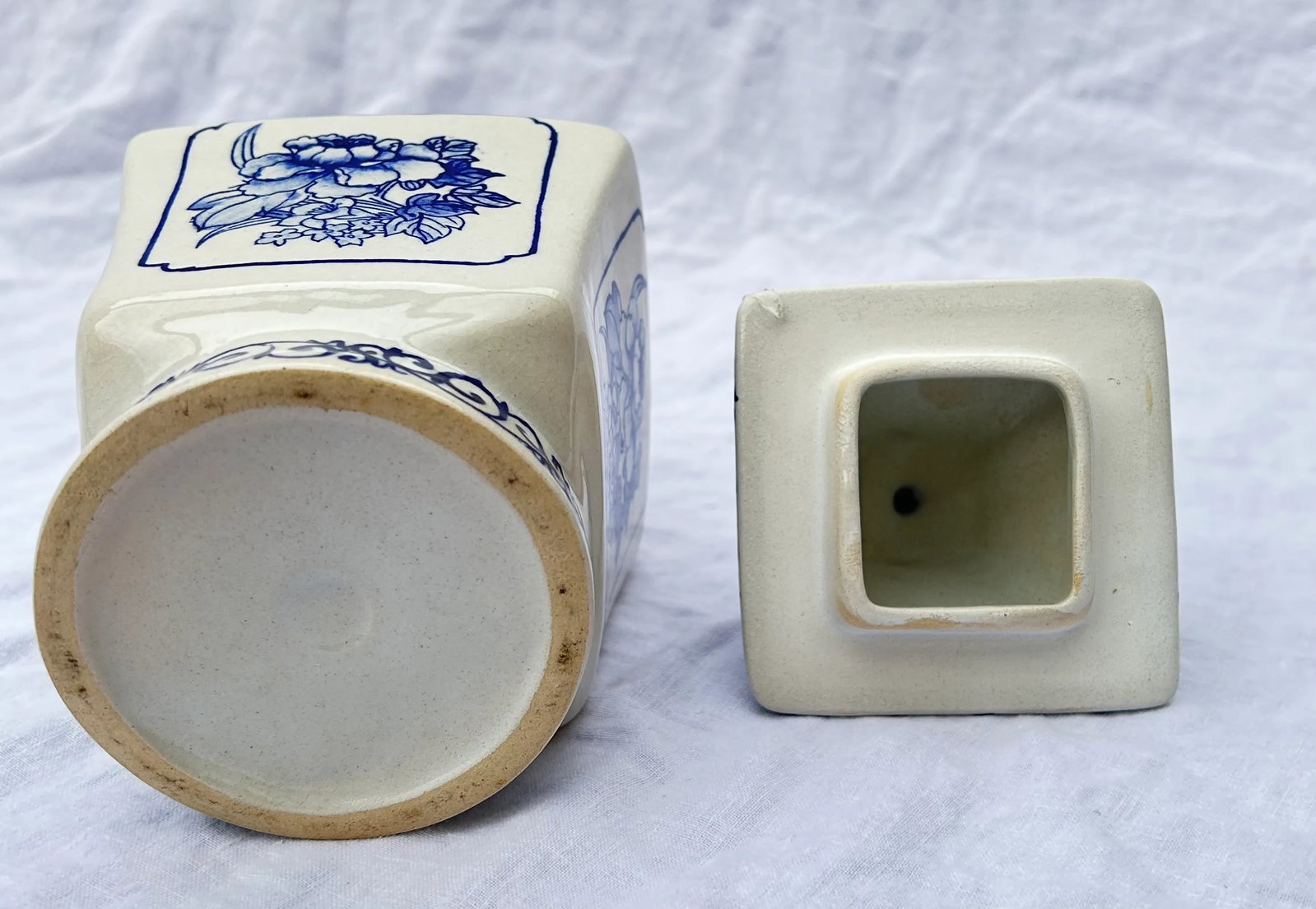 Late 20th Century Delft Style Blue and White Floral Lidded Vase - 3