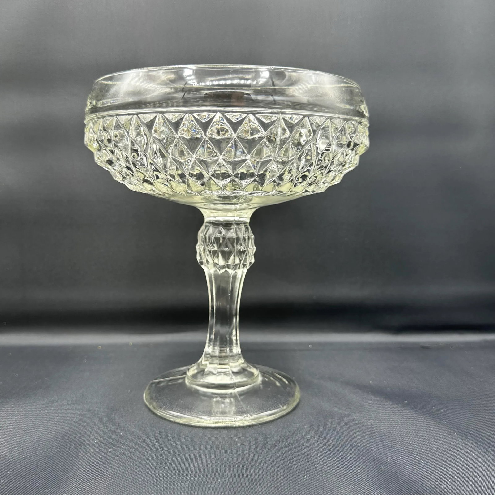 1940s Indiana Glass Pedestal Diamond Cut Compote Candy Dish - 2