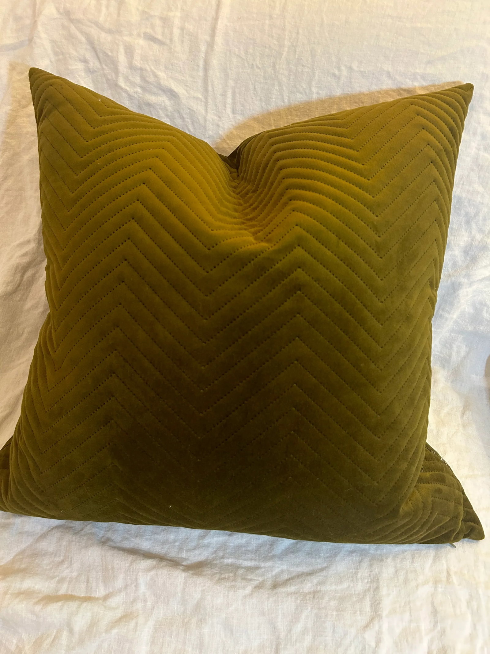 Olive Velvet Chevron Stitched Decorative Pillow - 2