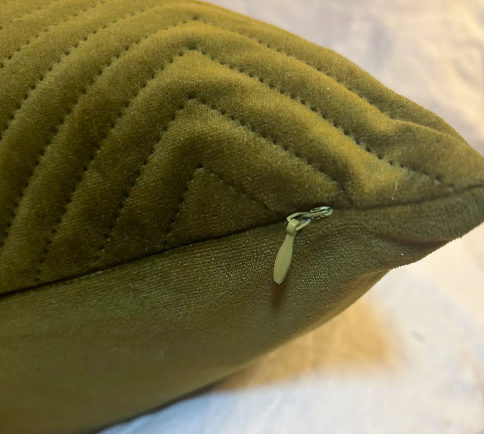 Olive Velvet Chevron Stitched Decorative Pillow - 4