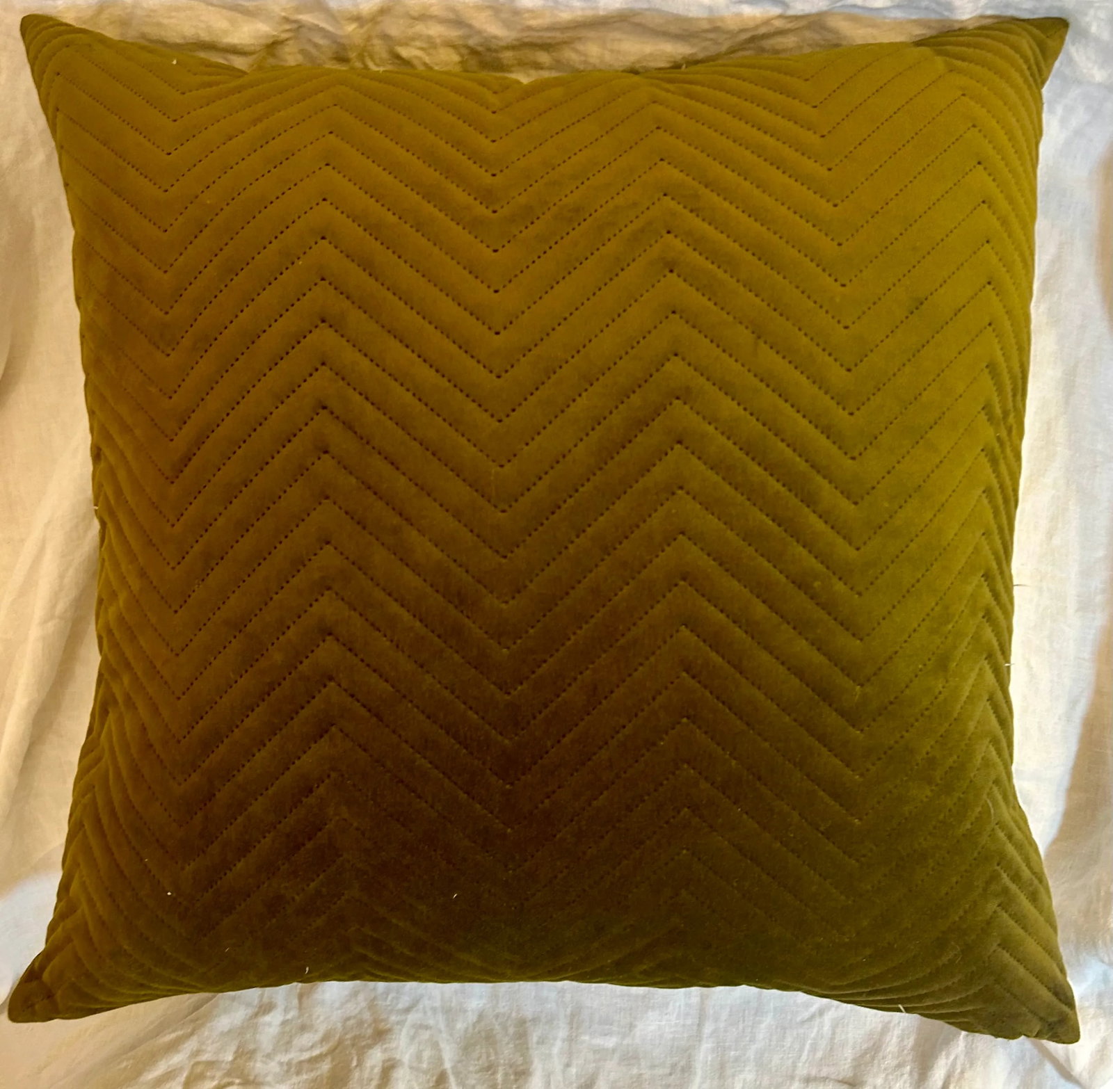 Olive Velvet Chevron Stitched Decorative Pillow - 7