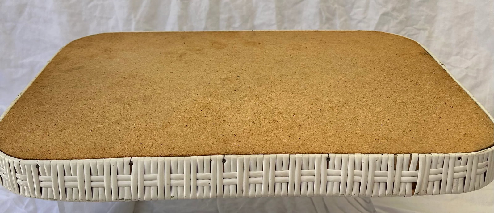 Vintage Boho Chic Americana Floral Lined Faux White Wicker Tray - 9