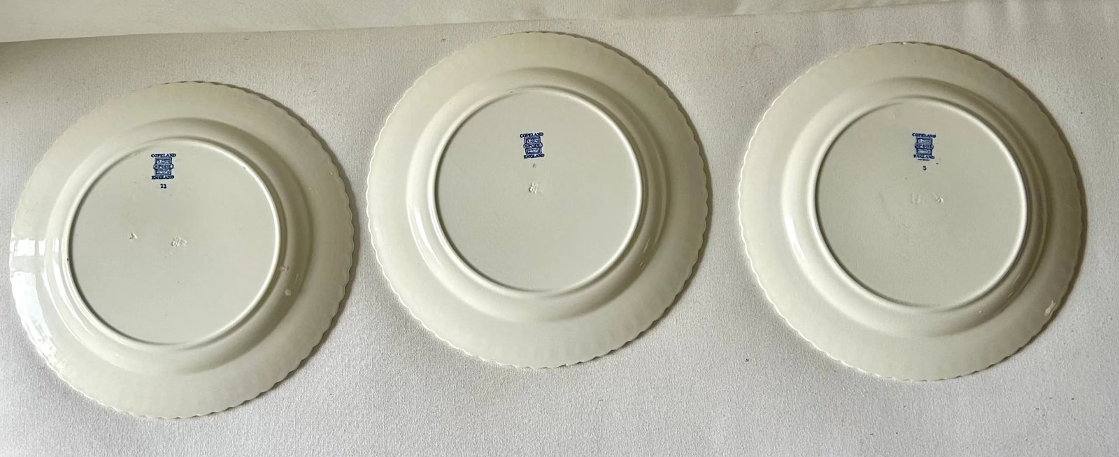 Vintage Spode Blue and White Fruit and Floral Basket Weave Ceramic Plates- Set of 3 - 9