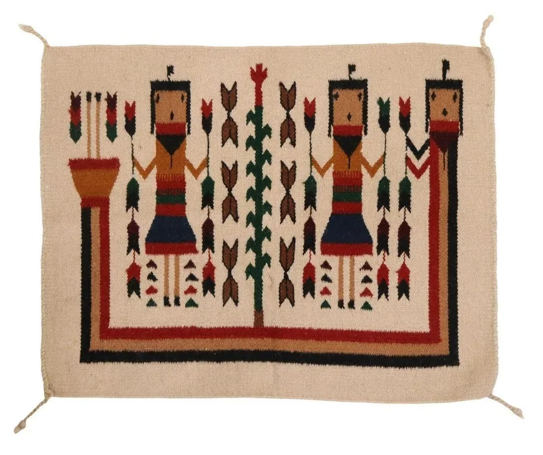Vintage Tan Yei Navajo Style Rug Wall Hanging - 2