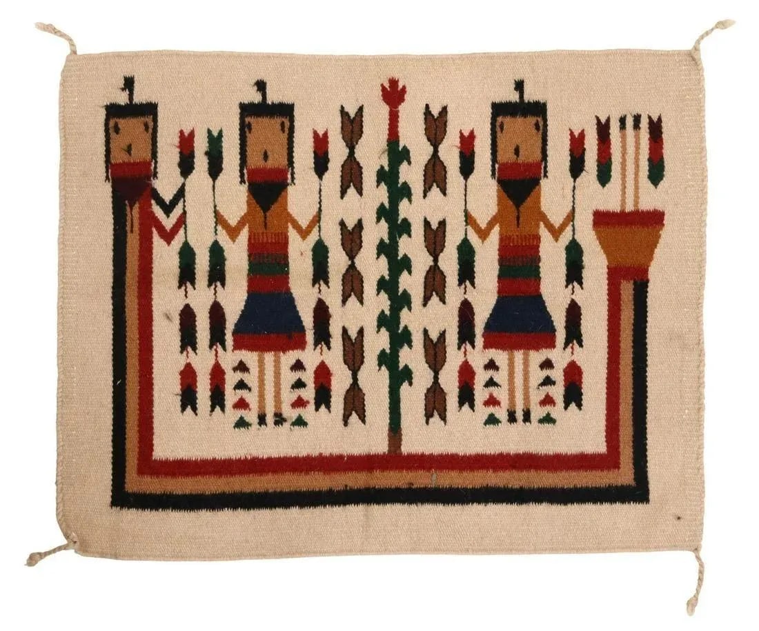 Vintage Tan Yei Navajo Style Rug Wall Hanging - 5