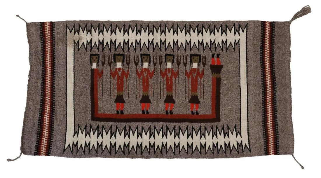 Vintage Grey Yei Navajo Style Rug Wall Hanging - 2